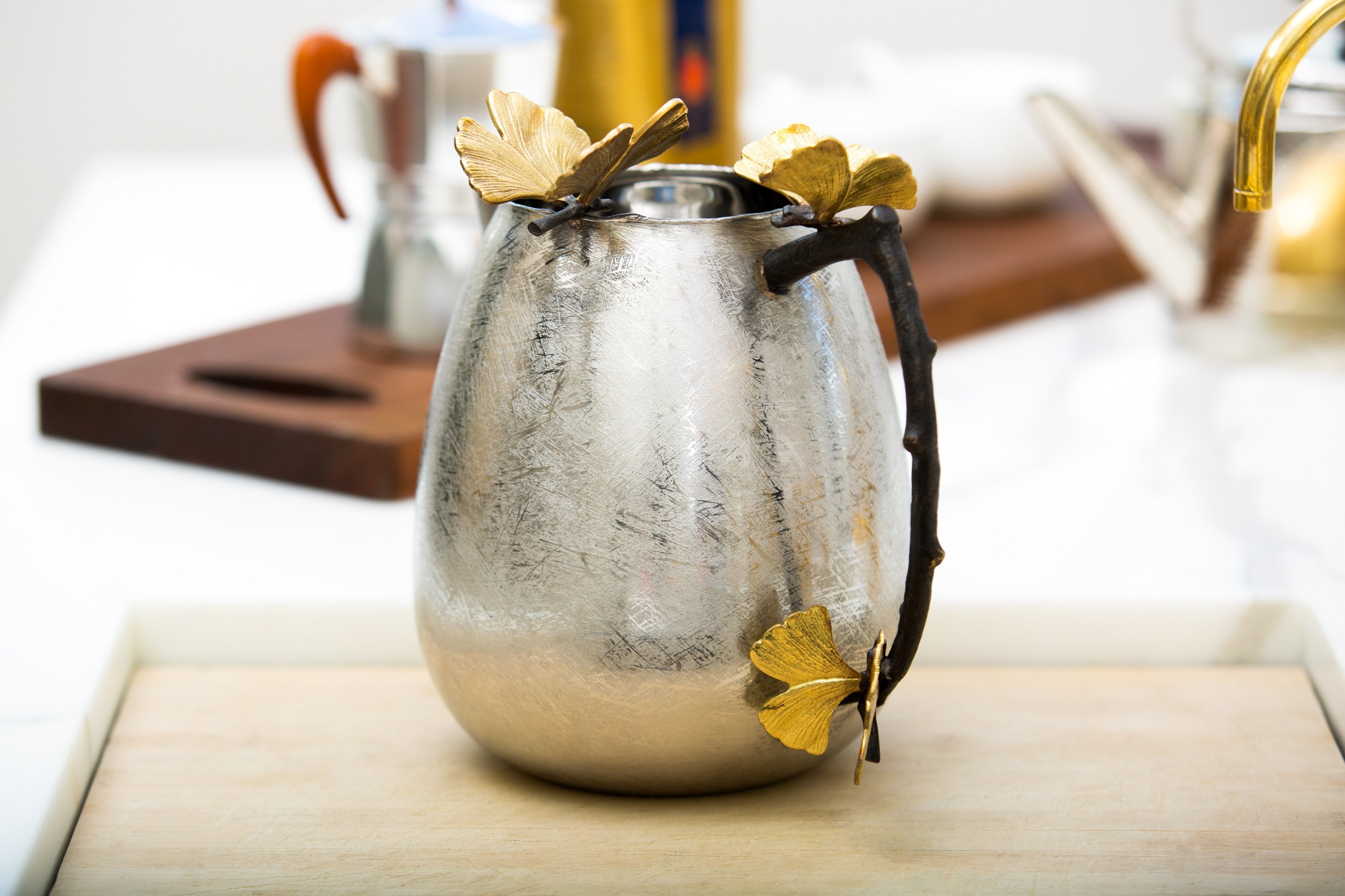 Elegant Butterfly Ginkgo Pitcher - Handcrafted Ceramic Water Pitcher with Unique Floral Design - Perfect for Home Decor, Tea Parties & Gift Giving