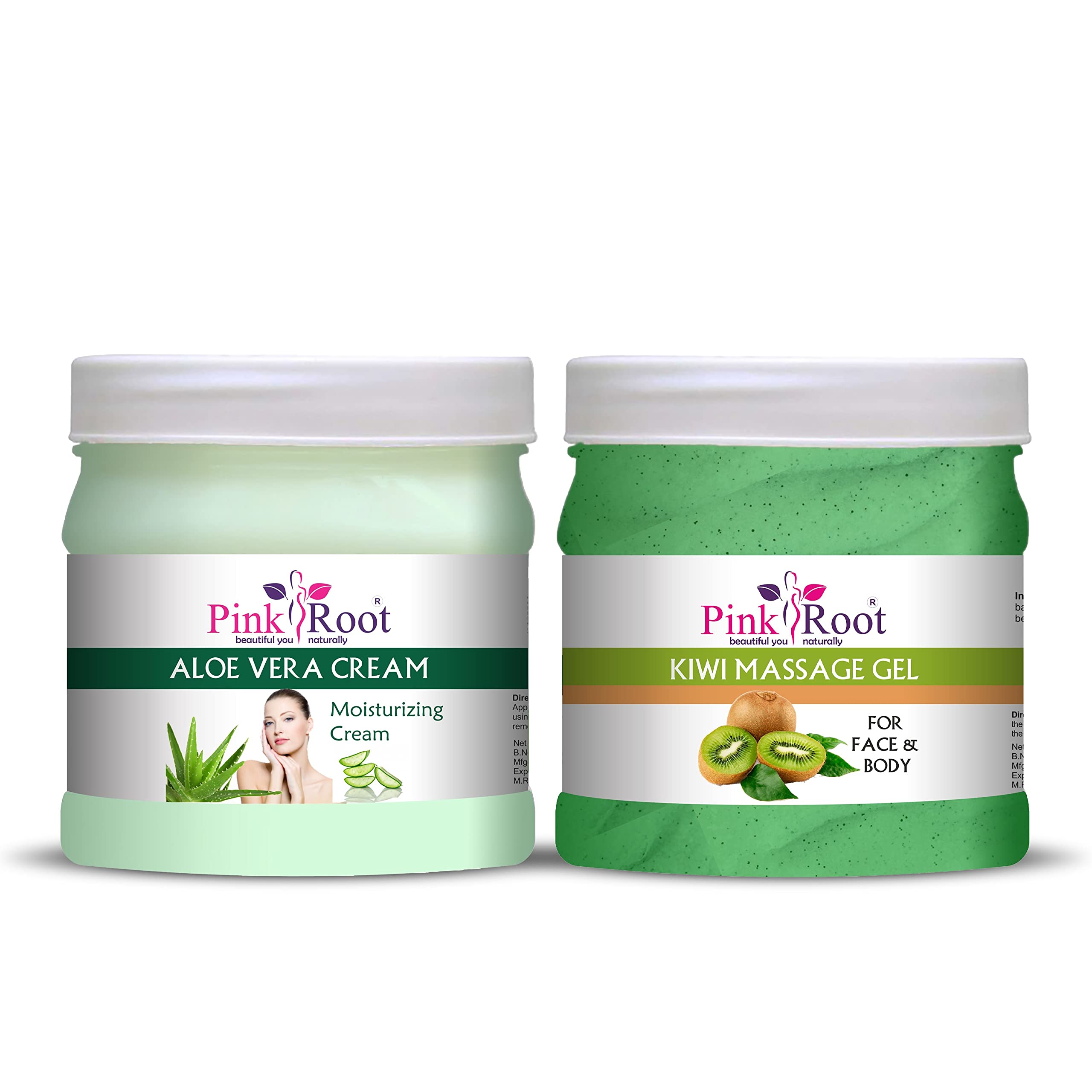 Pink Root Kiwi Massage Gel & Aloe Vera Cream Set - 500ml Each - Hydrating & Soothing Skin Care for Body & Face - Perfect for Massage, Moisturizing, and After Sun Care