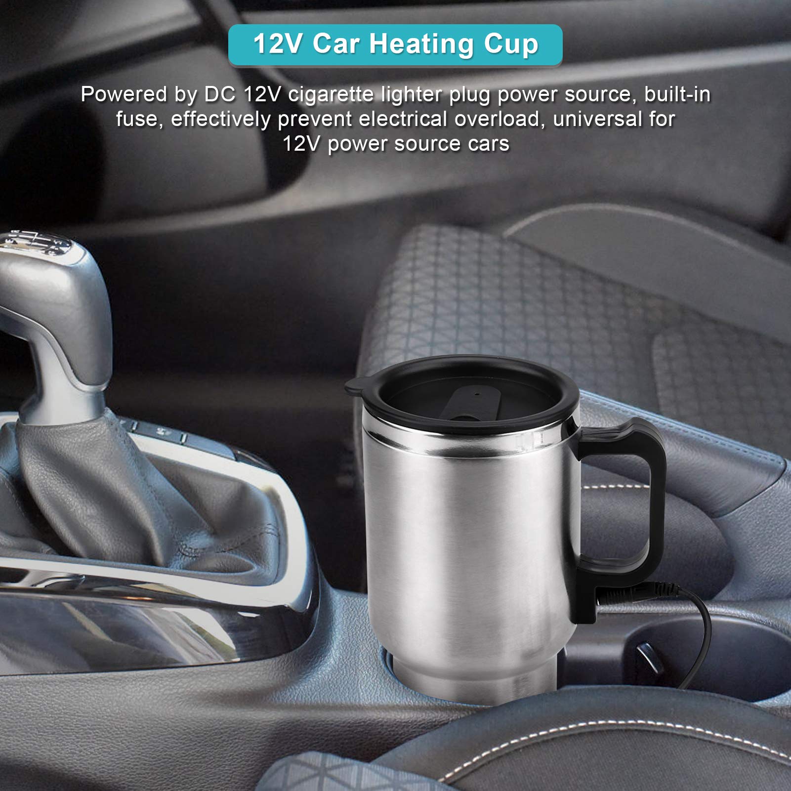 12V Stainless Steel Car Heating Cup - 450ml for Coffee, Tea & Travel