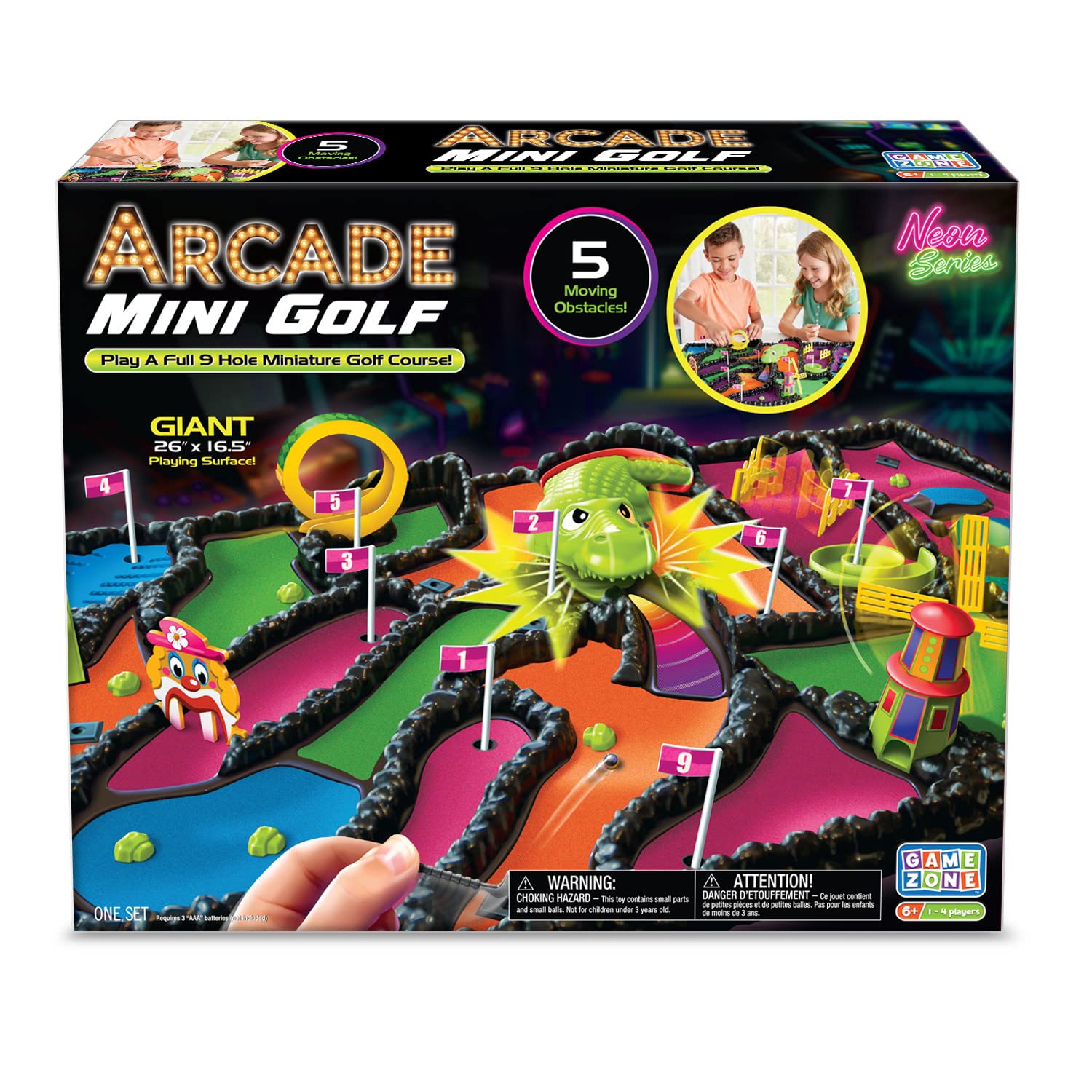 Game Zone Arcade Mini Golf Set - 9 Hole Interactive Tabletop Golf Game with Moving Obstacles for Kids & Adults (1-4 Players Ages 6+) - Perfect for Family Game Nights, Birthday Parties & Indoor Entertainment