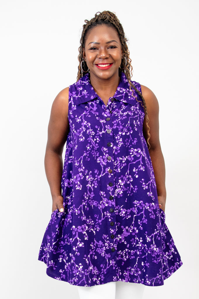 Cissy Tank Top - Floral Frangi Lilac Print Women's Blouse for Casual Wear & Summer Outfits