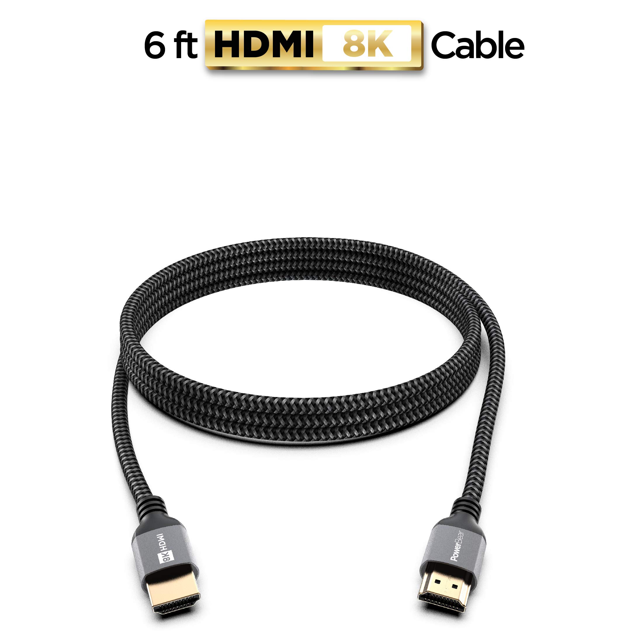 PowerBear 8K HDMI Cable 1.8M - Ultra High Speed 48Gbps HDMI 2.1 Cord with 8K@60Hz, 4K@120Hz, HDR, eARC, CL3 Rated - Perfect for Gaming, Home Theater, PS5, Xbox Series X, Apple TV, Fire TV, Laptop & Monitor