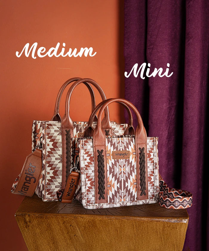 Wrangler Aztec Print Whipstitch Canvas Tote Bag Set - Stylish & Durable Handbag for Women, Perfect for Shopping, Beach & Everyday Use