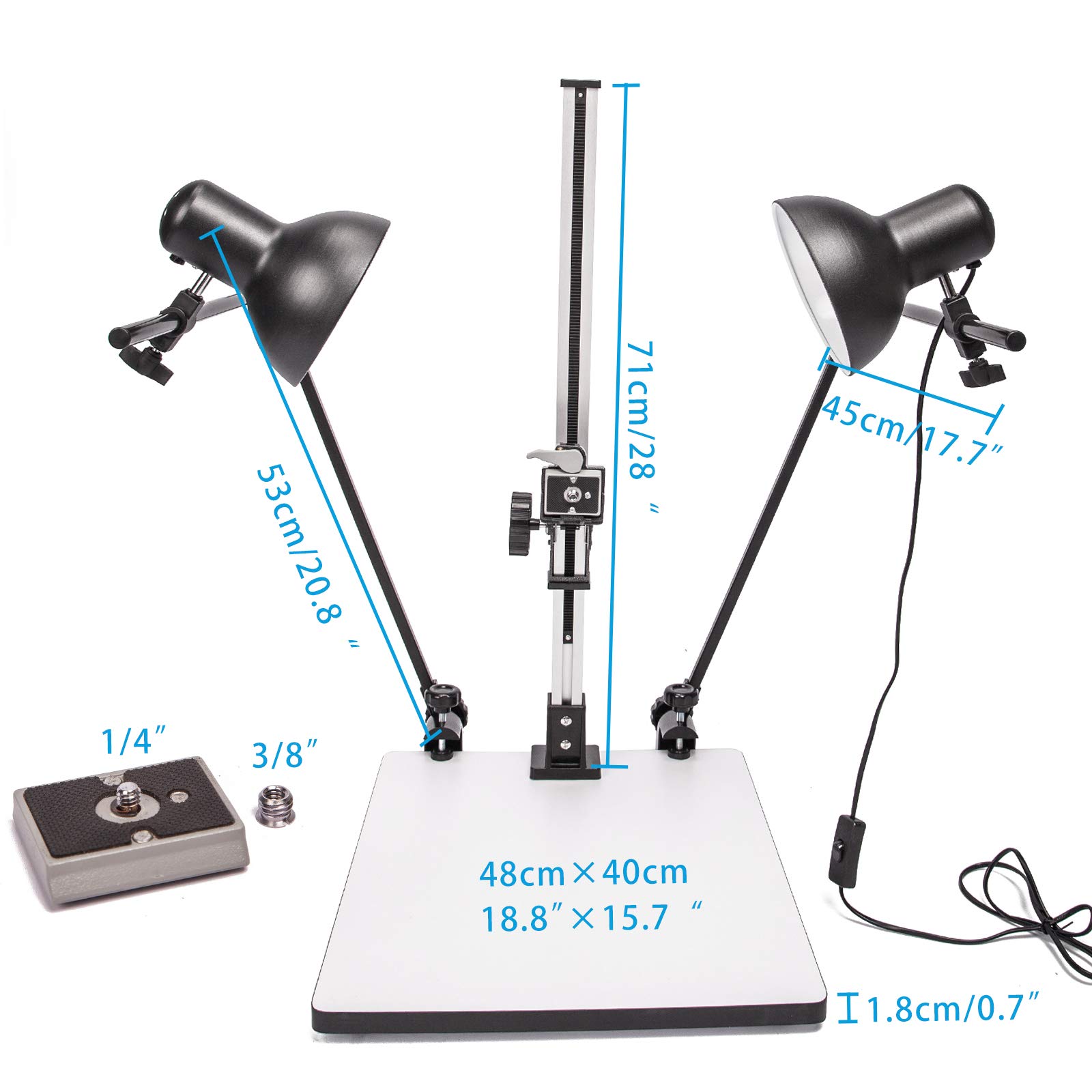Professional DSLR Camera Photo Copy Stand with 2 x E27 45W Daylight Bulbs & Quick Release Plate - Perfect for Macro Photography, Video Shooting, Document Reproduction & Artwork Digitization
