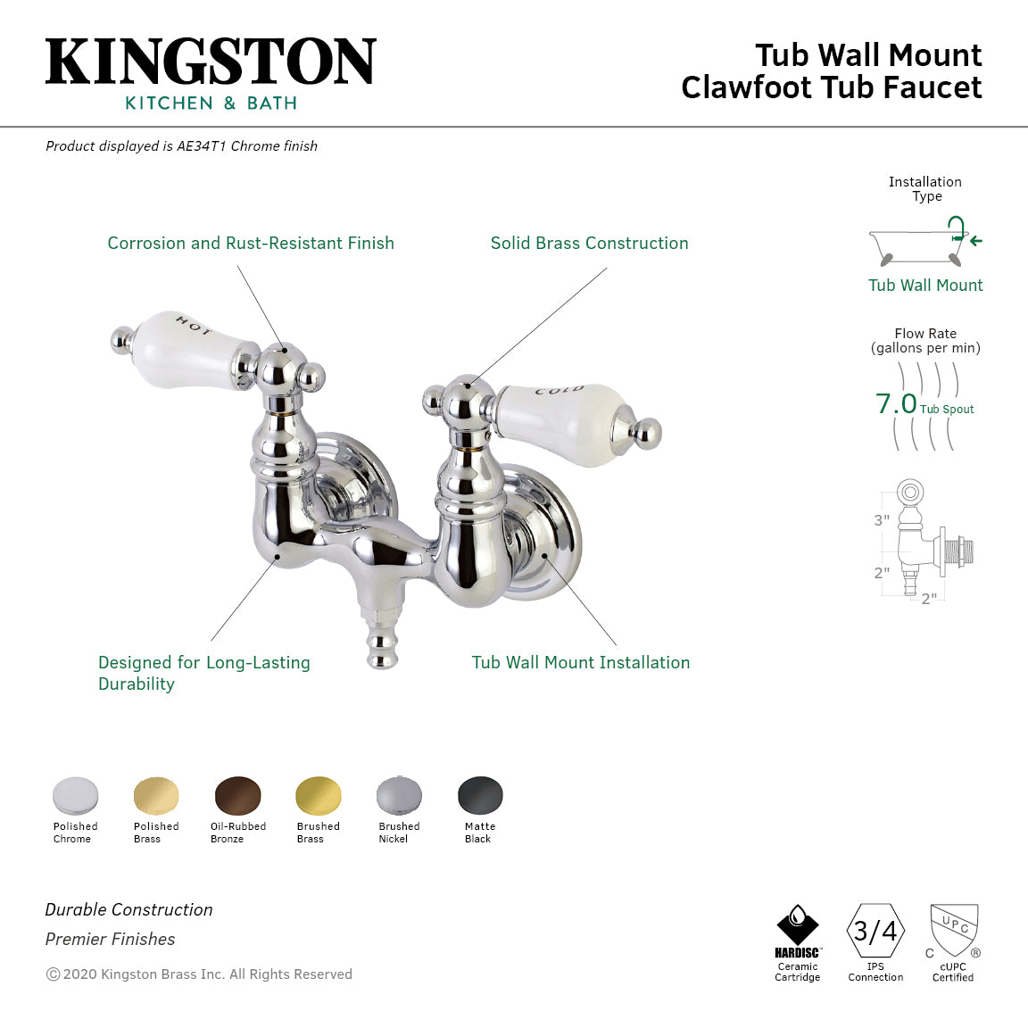 Vintage Clawfoot Tub Faucet - Polished Chrome 2-Handle Wall Mount Bathroom Faucet for Antique & Classic Bathtubs | Perfect for Victorian Bathrooms, Luxury Spa Retreats & Vintage Home Decor
