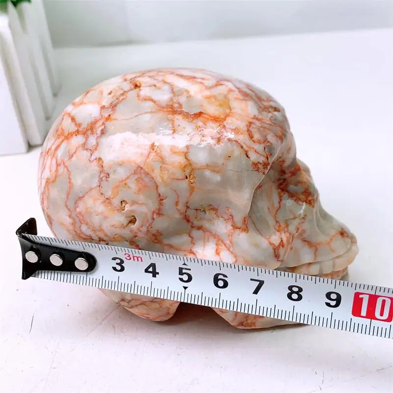710G Natural Red Net Stone Skull Carving Quartz Healing Crystal - Unique Birthday Gift & Home Decor Set for Meditation, Yoga & Spiritual Healing