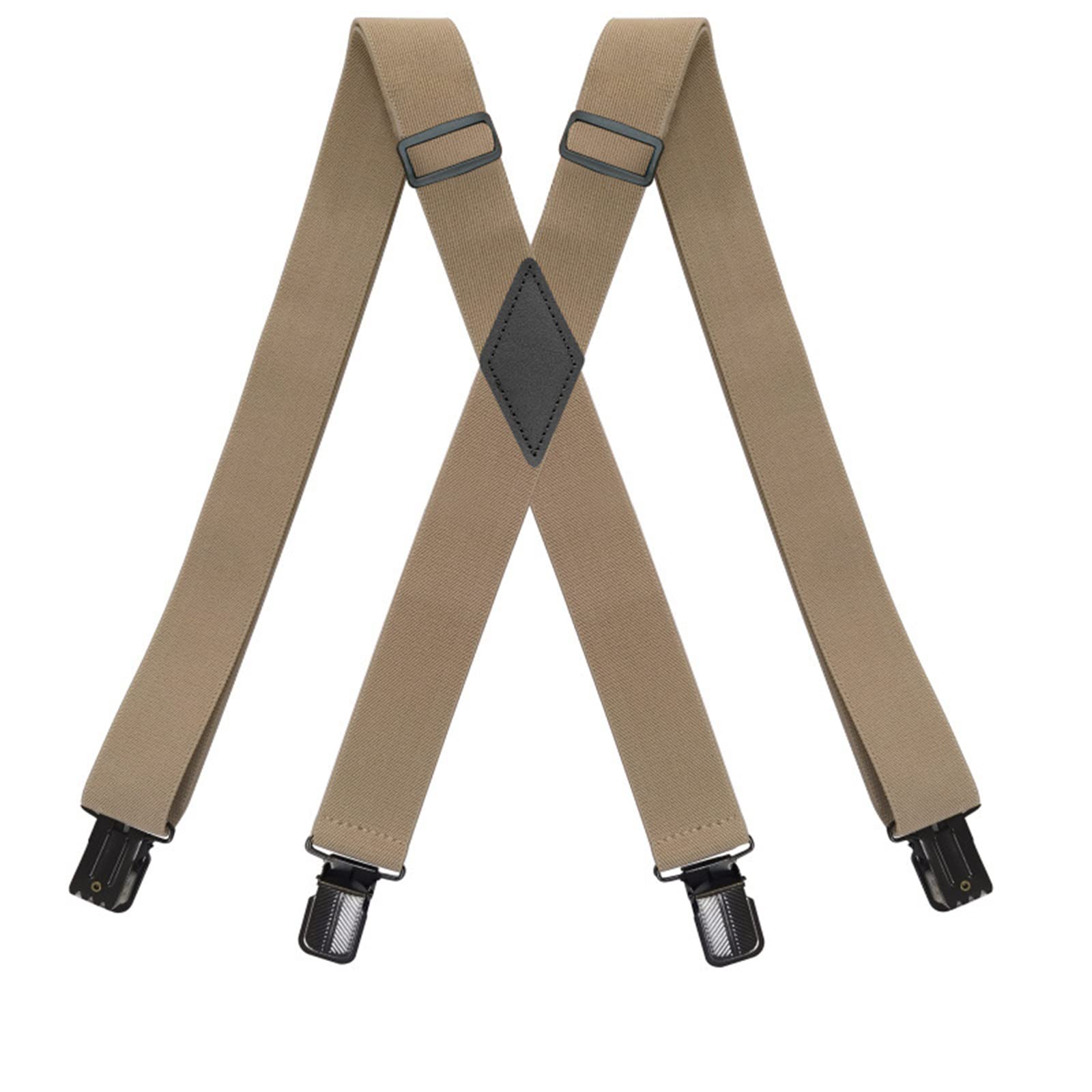 Adjustable Elastic Suspenders for Men - Heavy Duty X-Shape Leather with 4 Clips, Black Fittings - Perfect Gift for Stylish Men | Ideal for Formal Wear, Vintage Outfits & Professional Attire