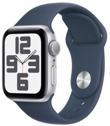 Apple Watch SE 2 (2023) 44mm GPS Smartwatch - Silver Aluminum Case with Storm Blue Sport Band (M/L Size, Model MREE3LL/A) | Fitness Tracker, Heart Rate Monitor, Water Resistant for Running, Swimming & Daily Use
