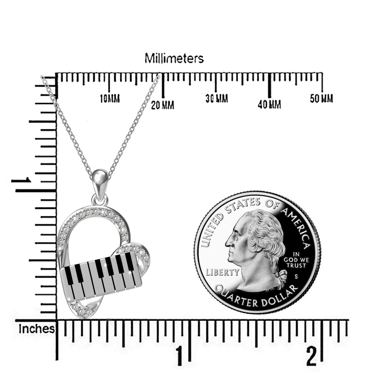 925 Sterling Silver Heart Pendant Piano Keyboard Necklace - Elegant Music Note Jewelry for Women & Girls - Perfect Gift for Musicians, Music Lovers, Valentine's Day & Anniversaries