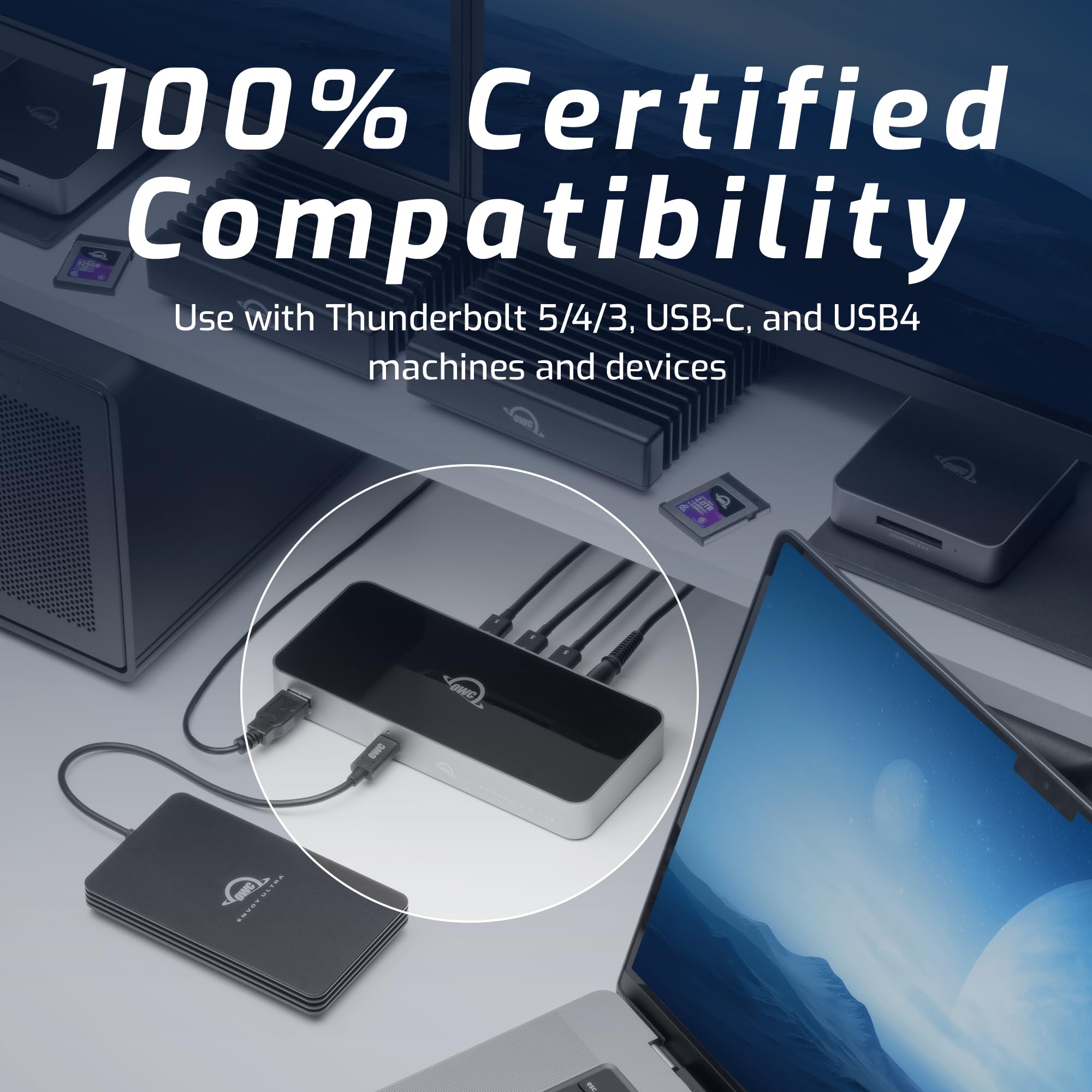 OWC Thunderbolt 5 Hub with 3 Ports - 80/120Gb/s Speed, 140W Power Delivery, Supports 3x 8K Displays - Compatible with Mac, PC, Thunderbolt 5/4/3 & USB4 - Perfect for Home Office, Video Editing & Gaming Setup