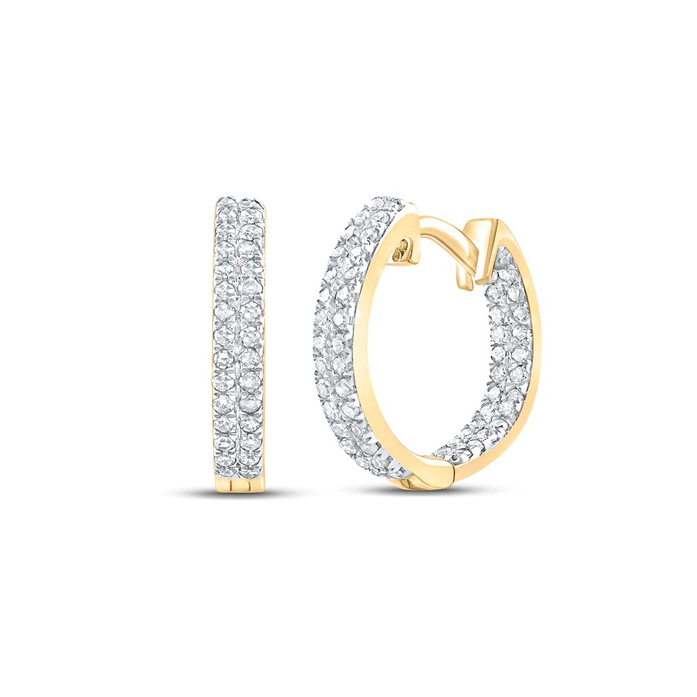 10Kt Yellow Gold Women's Round Diamond Hoop Earrings - 1/5 Cttw Stud Earrings for Everyday Wear & Special Occasions