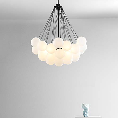 Modern Stylish Bubble Ball Chandelier - 37-Light Ivory Glass LED Pendant Light for Dining Room, Restaurant & Living Room - Elegant Black Hanging Lamp for Home Decor & Commercial Spaces