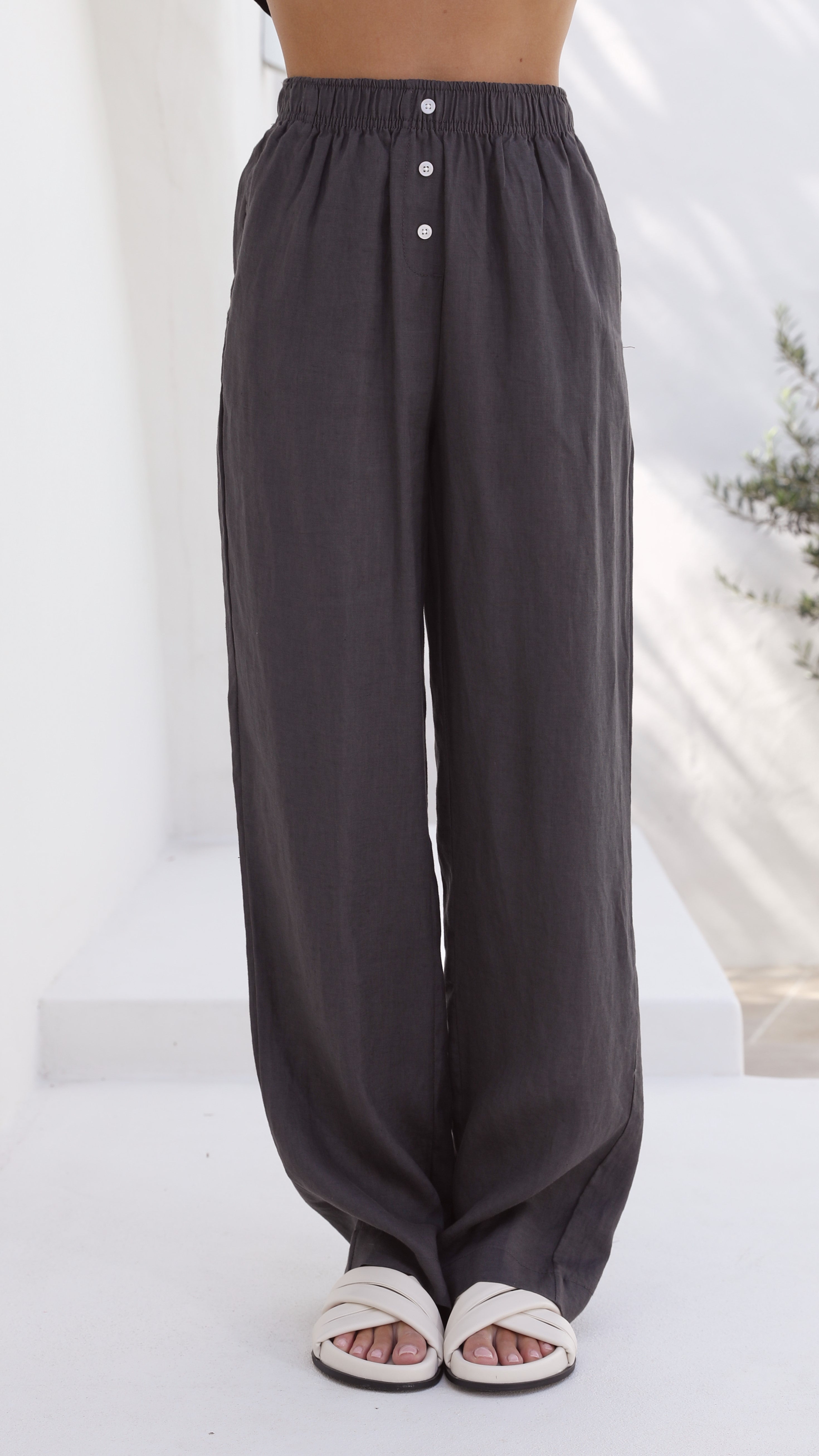 Premium Linen Lounge Pants for Women - Soft & Breathable Coal Black Comfort Pants - Perfect for Yoga, Home Relaxation & Casual Wear