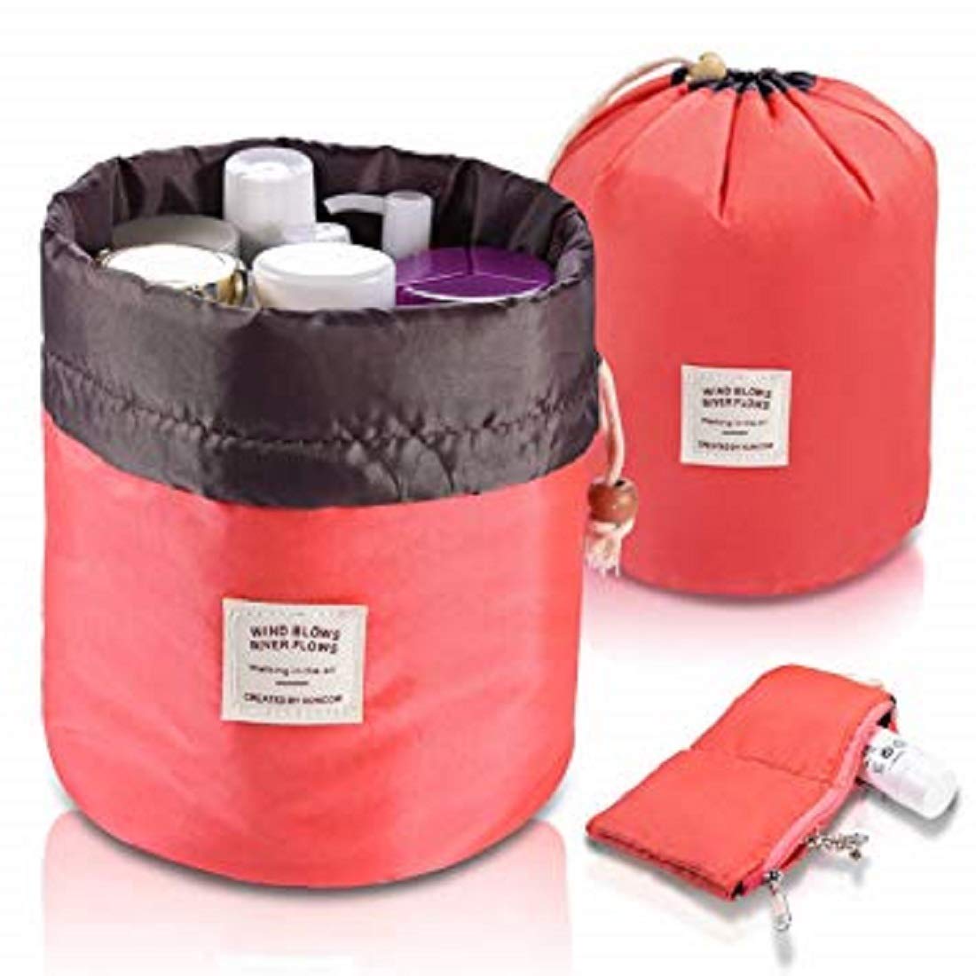 Seaspirit Barrel Shaped Waterproof Cosmetic Makeup Bag - Travel Toiletry Organizer Pouch for Women (Multicolor) - Perfect for Travel, Gym, Beach & Daily Essentials Storage