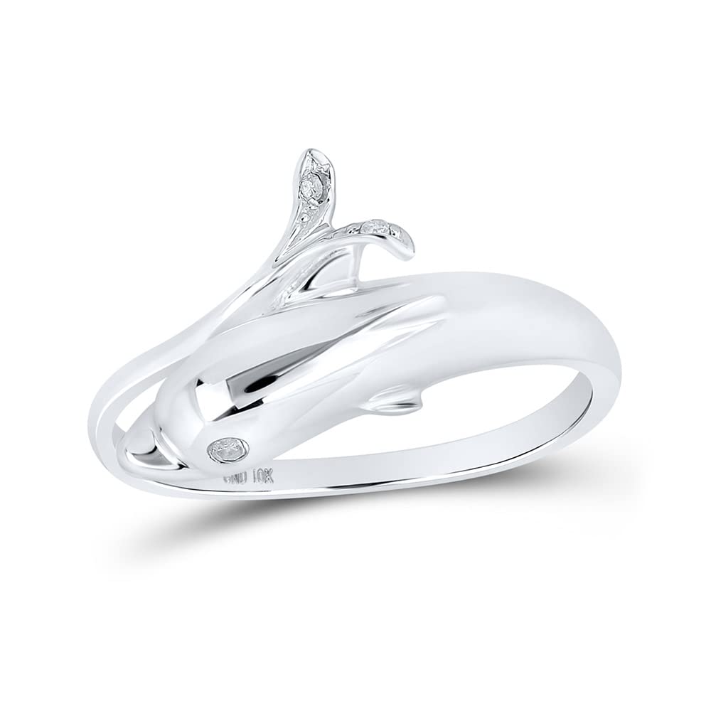 10K White Gold Women's Round Diamond Dolphin Wrap Ring 0.03 CTTW - Elegant Jewelry Gift for Anniversary, Birthday & Special Occasions