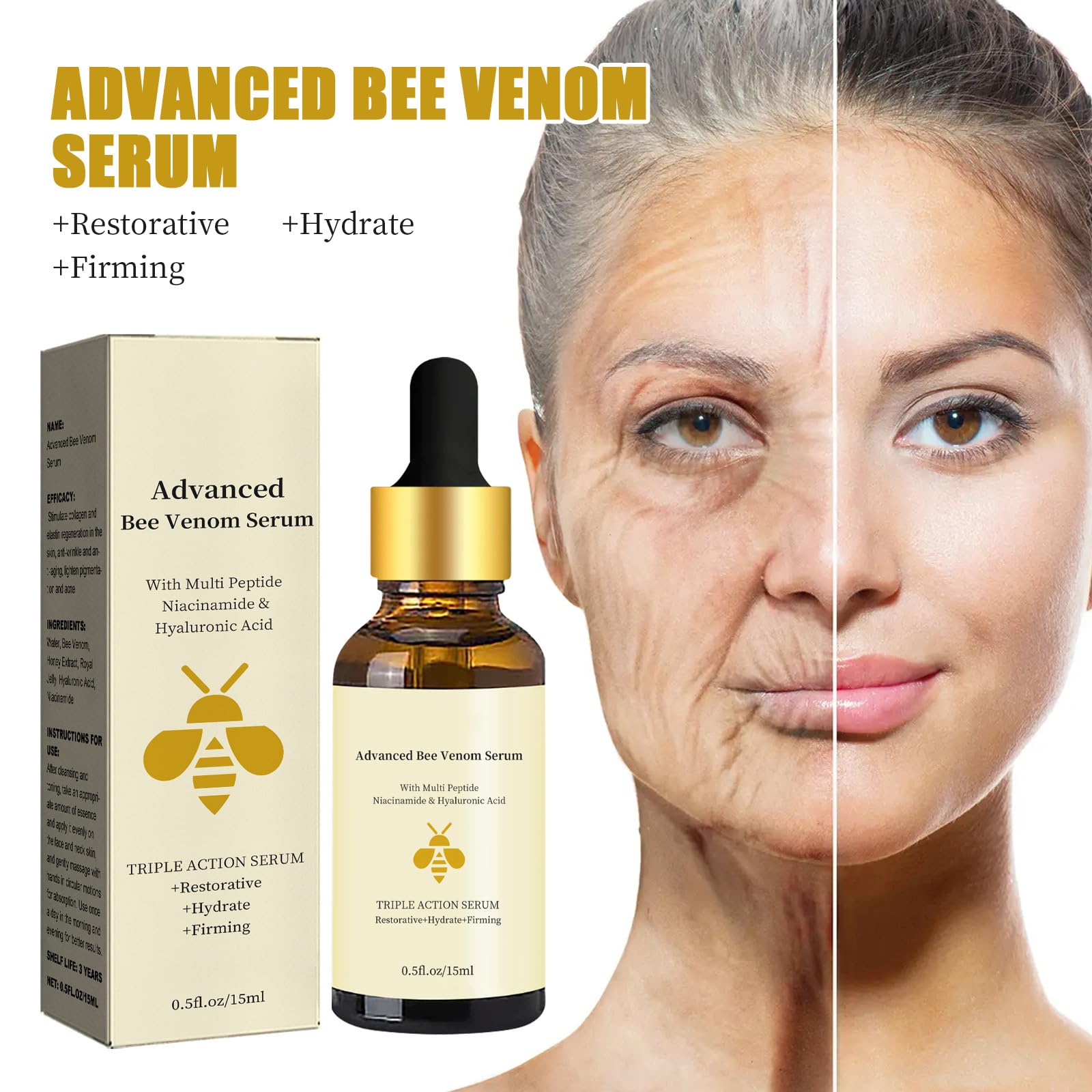 Vintesse Advanced Bee Venom Serum for Face - Anti-Aging & Wrinkle Reduction Treatment (3 Pack) - Perfect for Night Skincare Routine & Daily Moisturizing