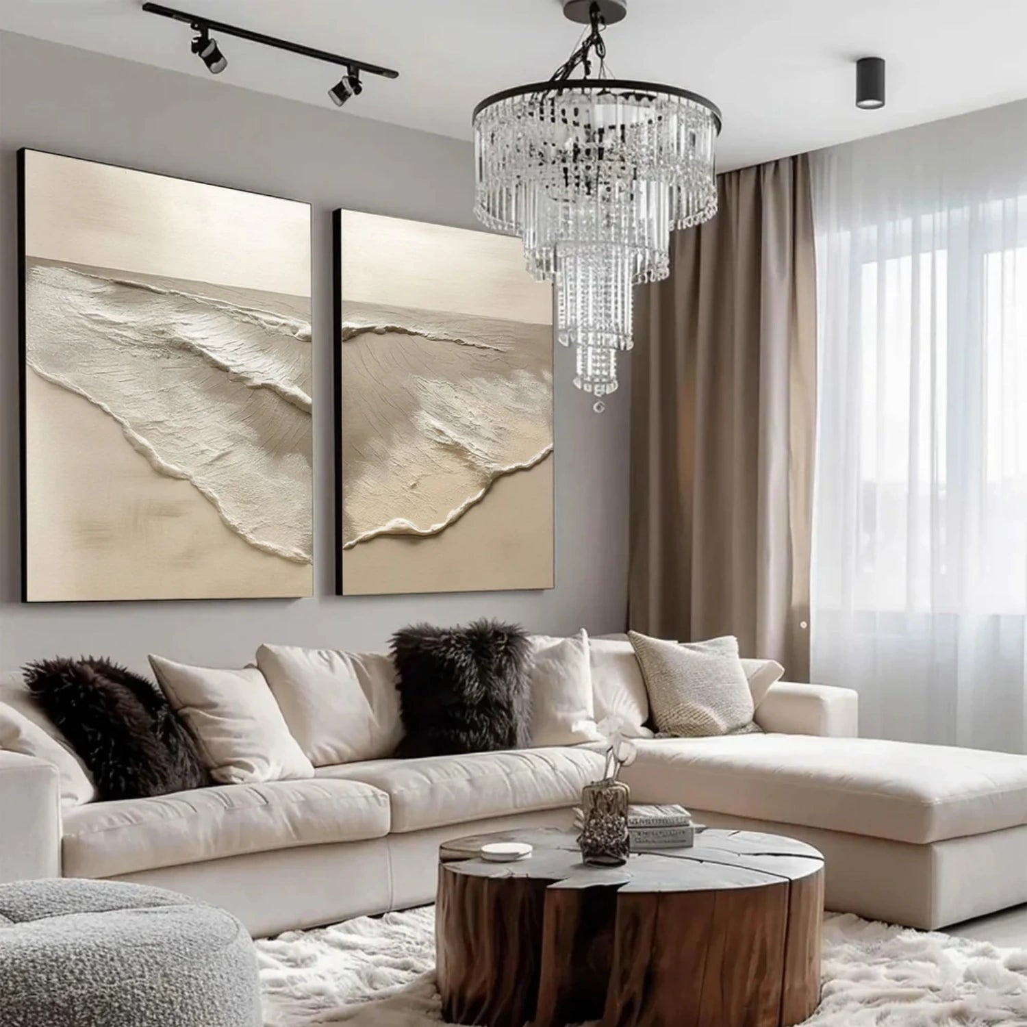 Ocean and Sky Painting Set of 2 - Handmade Canvas Wall Art for Living Room & Bedroom Decor - Coastal & Nautical Theme Home Decoration