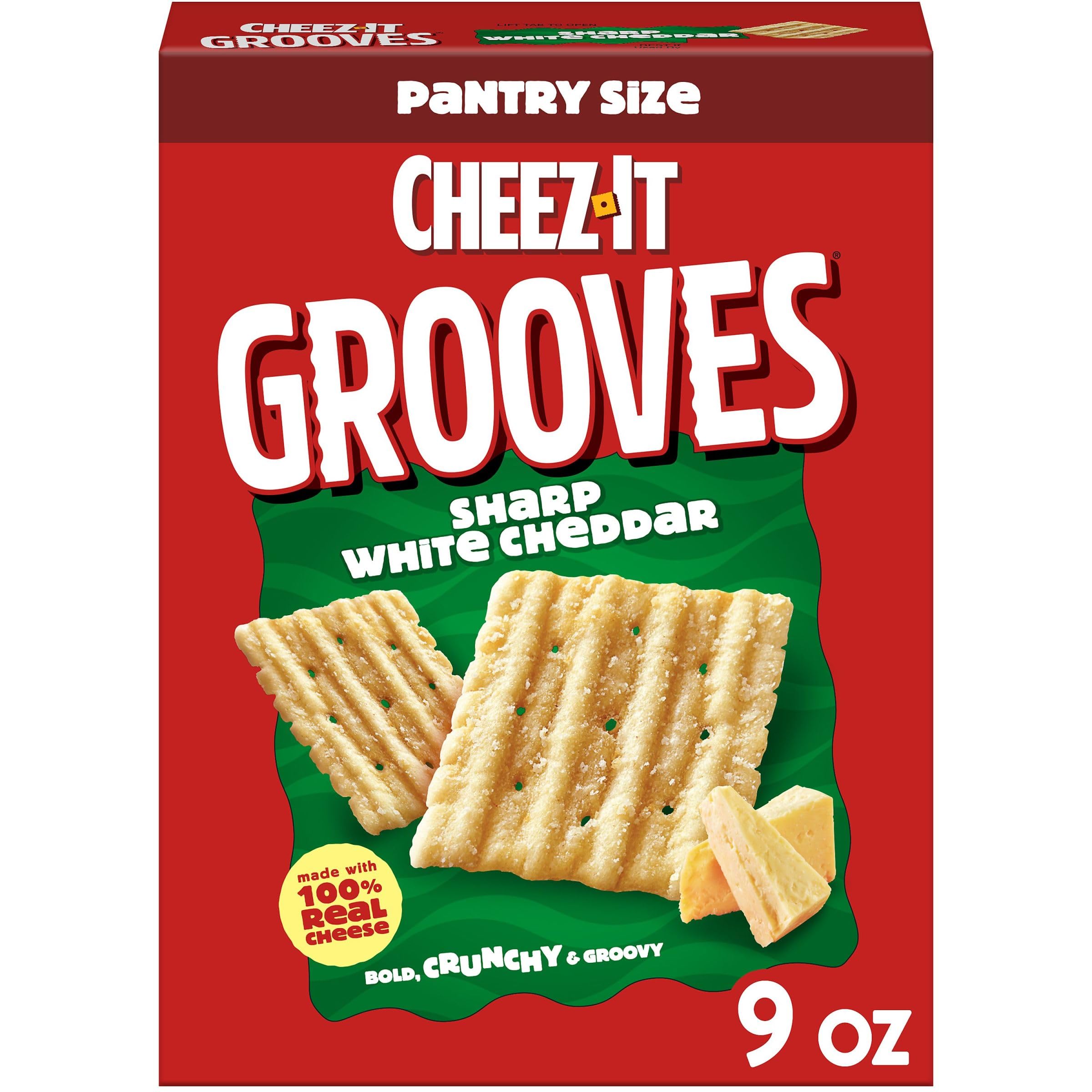 Cheez-It Grooves Crunchy Cheese Crackers - Sharp White Cheddar Flavor (9oz Box) | Perfect for School Lunches, Office Snacks & Party Platters | Delicious Cheese Snack for Kids & Adults