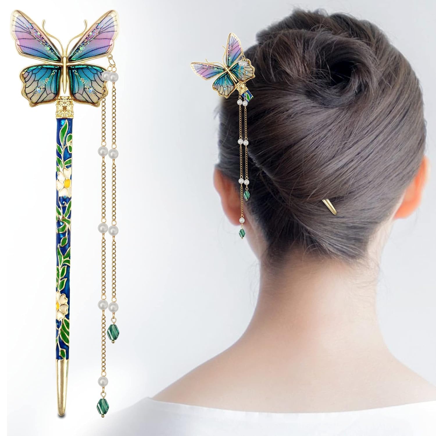 VSAKSH Vintage Butterfly Hair Stick - Chinese Hair Chopsticks for Women, Hair Styling Accessories for Bun, Updo, Chignon & Bridal Hairstyles