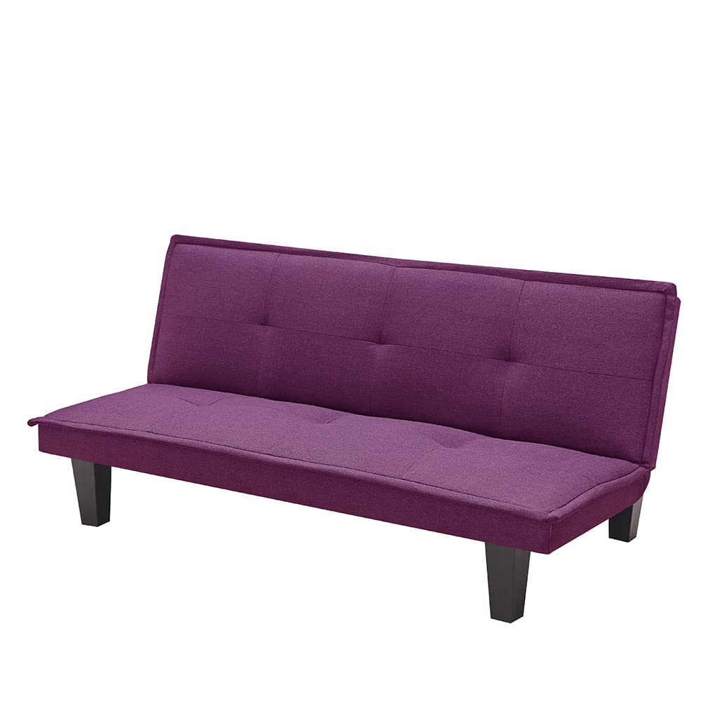 Modern Fabric Futon Sofa Bed - Convertible Folding Sleeper Sofa for Living Room, Guest Room & Small Spaces, Purple (Perfect for Apartments, Dorms & Home Offices)