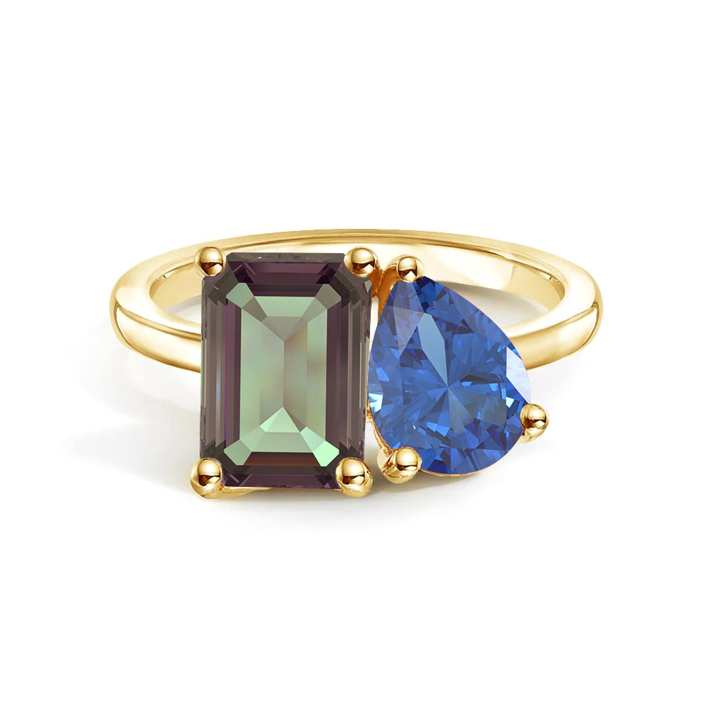 Personalized Alexandrite Toi et Moi Anniversary Ring - Custom Birthstone Jewelry for Couples, Engagements & Romantic Gifts