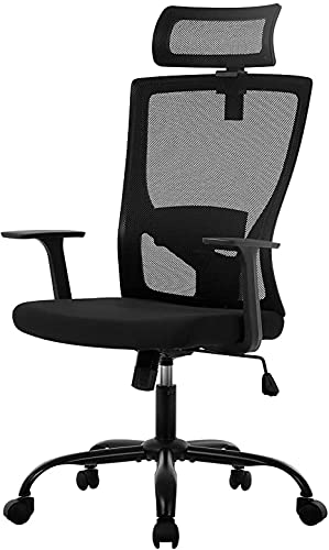 Ergonomic Mesh Office Chair with Adjustable Height, Headrest & Armrests - Comfortable Swivel Desk Chair for Home & Office Workspaces | Perfect for Long Hours of Working, Studying, and Relaxing