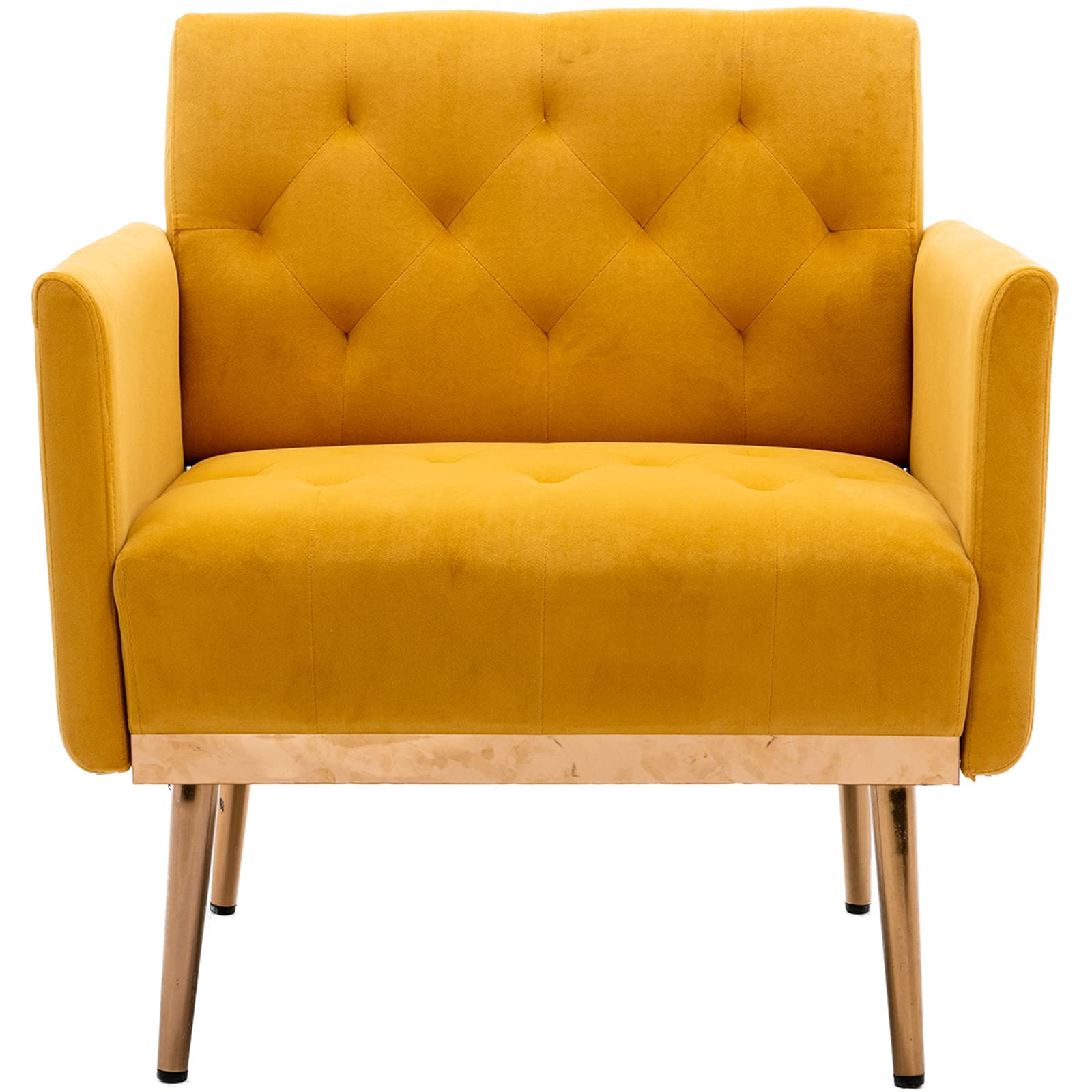 Modern Velvet Accent Chair with Gold Metal Feet - Comfortable Single Sofa for Living Room, Bedroom & Office - Space-Saving TV Armchair - Perfect for Small Spaces, Coffee Shops & Home Decor (Yellow)