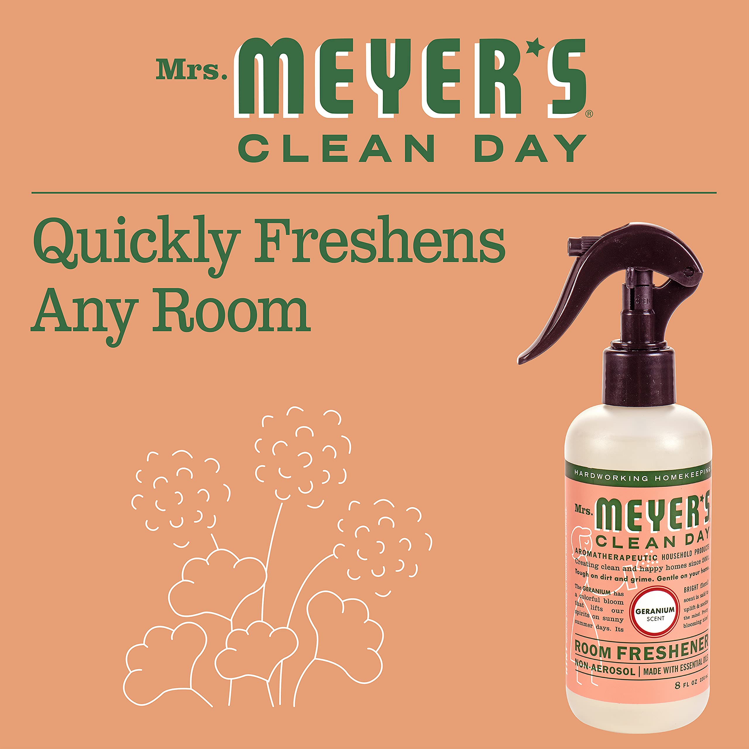 Mrs. Meyer's Clean Day Geranium Scented Room Freshener Spray - 8 Fl Oz (6 Pack) | Natural Air Freshener for Home, Bathroom & Office | Refreshing Floral Fragrance for Everyday Use