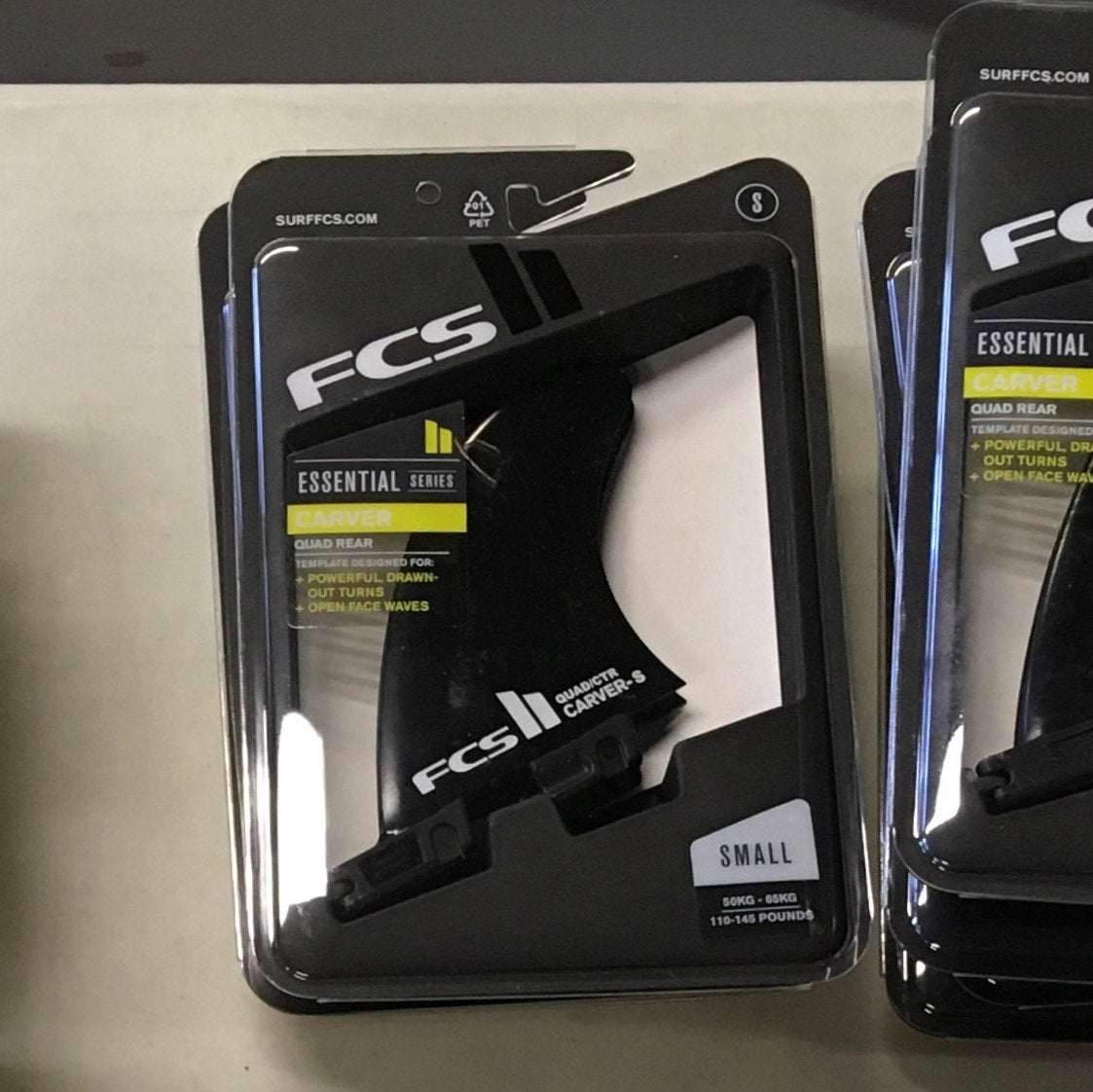 FCS II QUAD REAR Carver Glass Flex Fin Set - Black Small Size for Surfboards - Perfect for Performance Surfing and Wave Riding