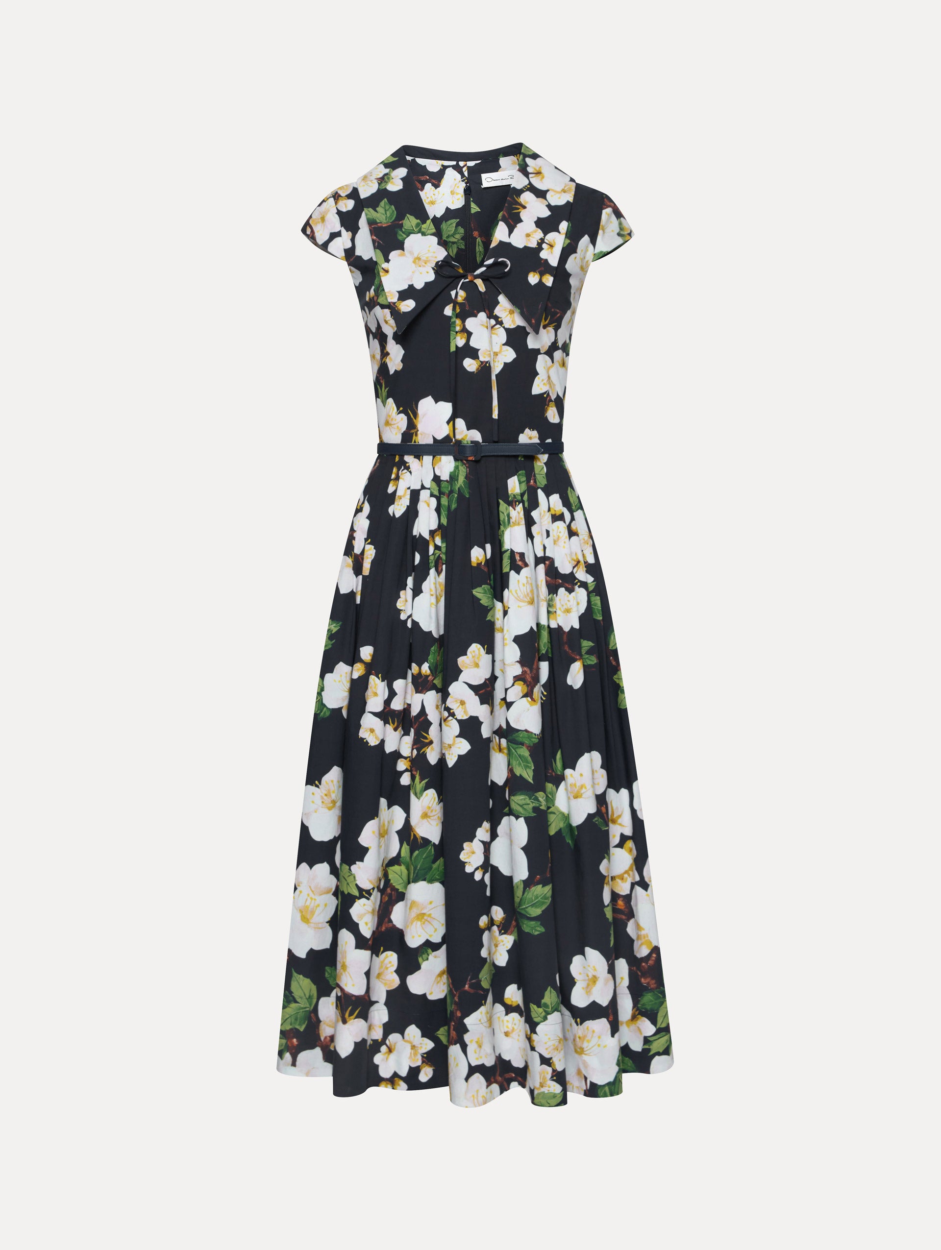 Cherry Blossom Print Cotton Poplin Pleated Dress for Women - Floral Summer Dress for Casual Wear, Picnic, and Spring Outfits