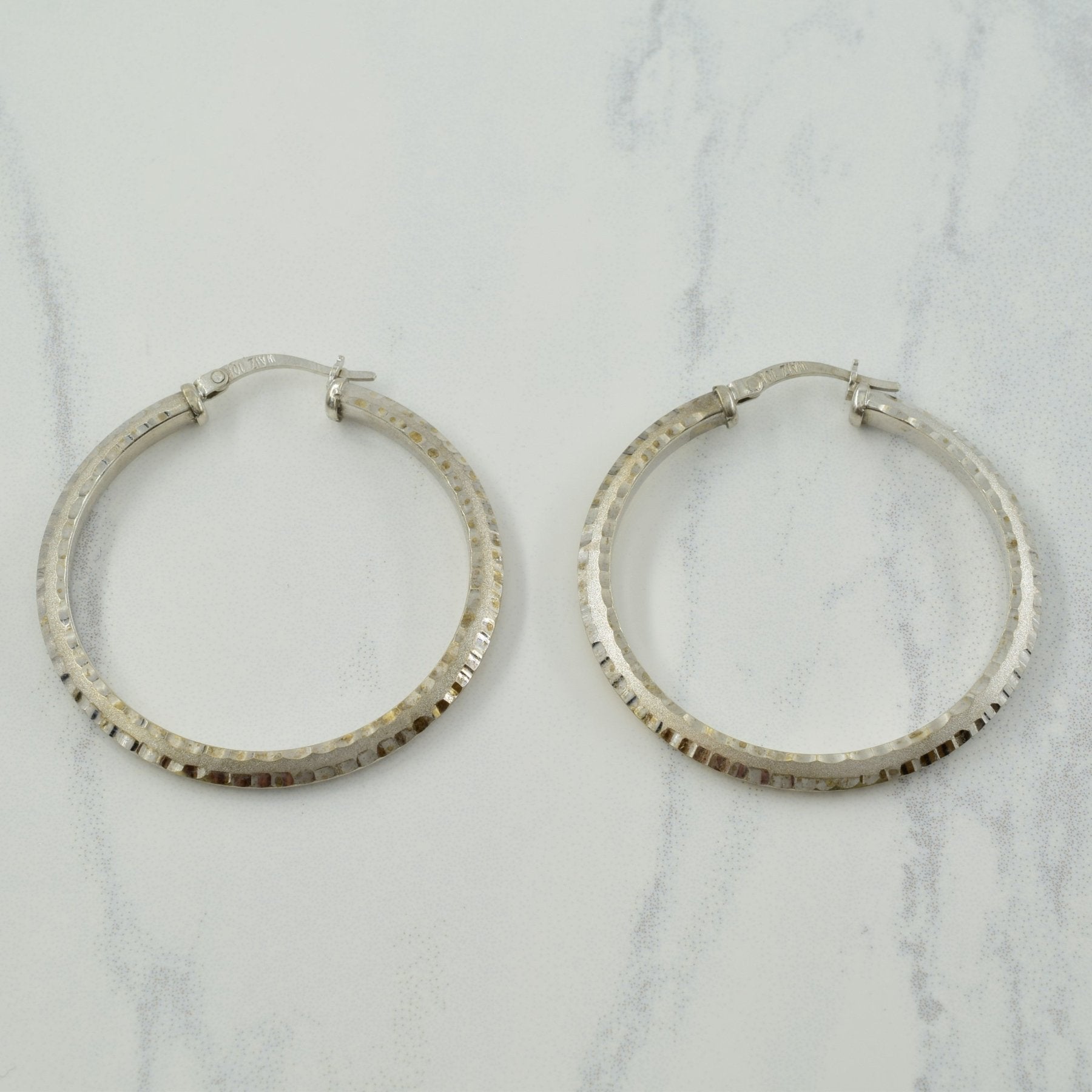 10K White Gold Hoop Earrings for Women - Classic Round Diamond-Cut Hoops - Perfect for Everyday Wear, Parties & Special Occasions