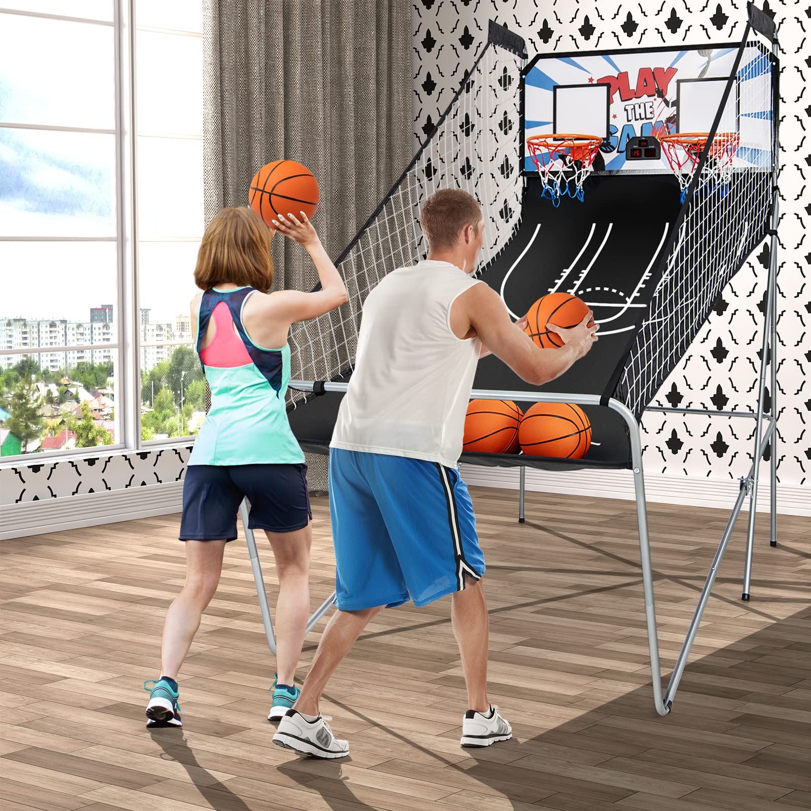 Foldable Dual Shot Basketball Arcade Game with Electronic Scoring - Indoor/Outdoor Fun for Kids & Adults