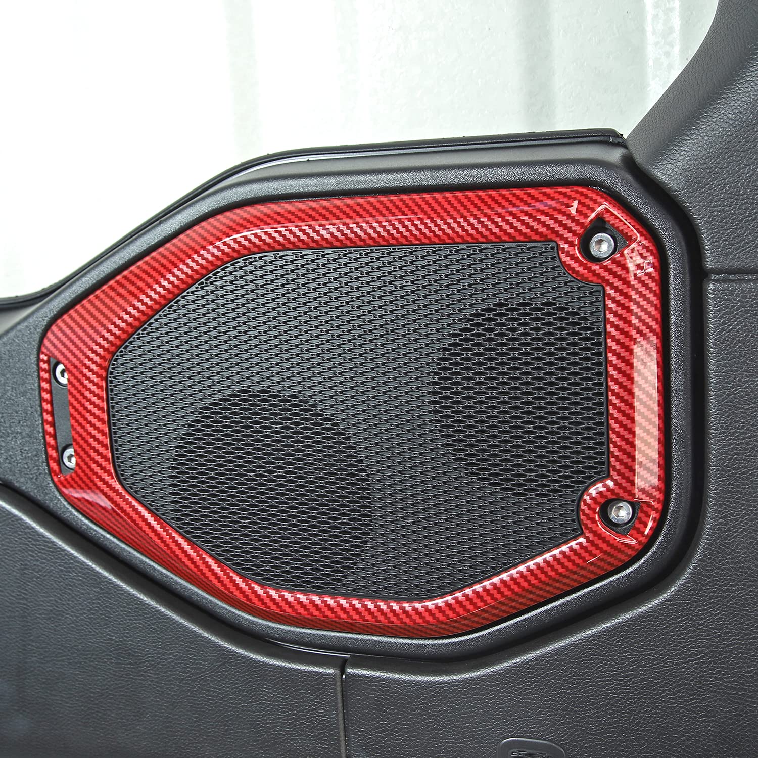 JeCar Premium Speaker Frame Trim Cover for 2018-2023 Jeep Wrangler JL JLU & Gladiator JT - Red Carbon Fiber Interior Upgrade - Perfect for Off-Road Adventures & Car Customization