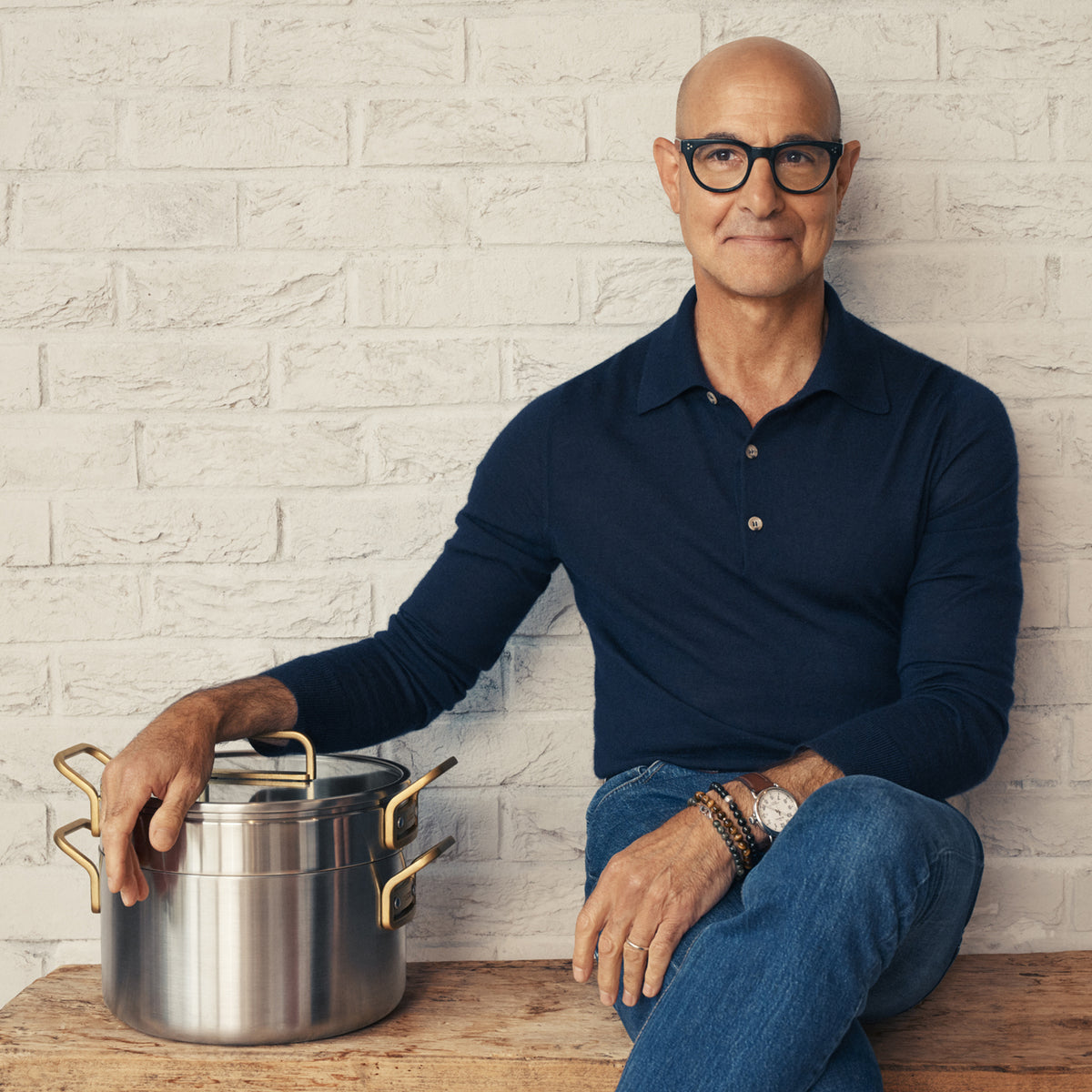 Stanley Tucci 11-Piece Stainless Steel & Ceramic Nonstick Cookware Set with Cookbook | Champagne Handles | Perfect for Home Cooking, Professional Chefs & Gift Giving