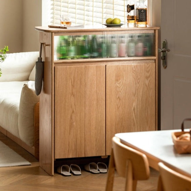 Solid Oak Wood Shoe Cabinet with Partition - Modern Entryway Storage Organizer for Shoes, Boots & Accessories | Perfect for Hallway, Mudroom & Closet Organization