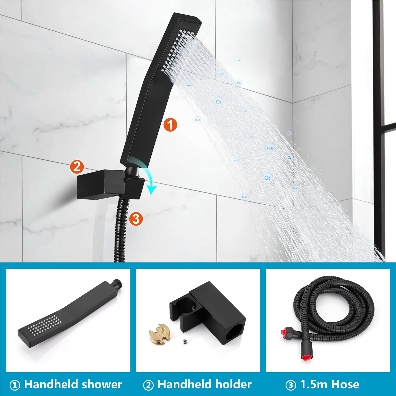 Midanya Matte Black Wall Mount Bathtub Faucet with Handheld Shower - Single Handle Waterfall Tub Filler with Curved Spout - Commercial Grade Bathroom Mixer Tap for Spa, Hotel & Luxury Home Use