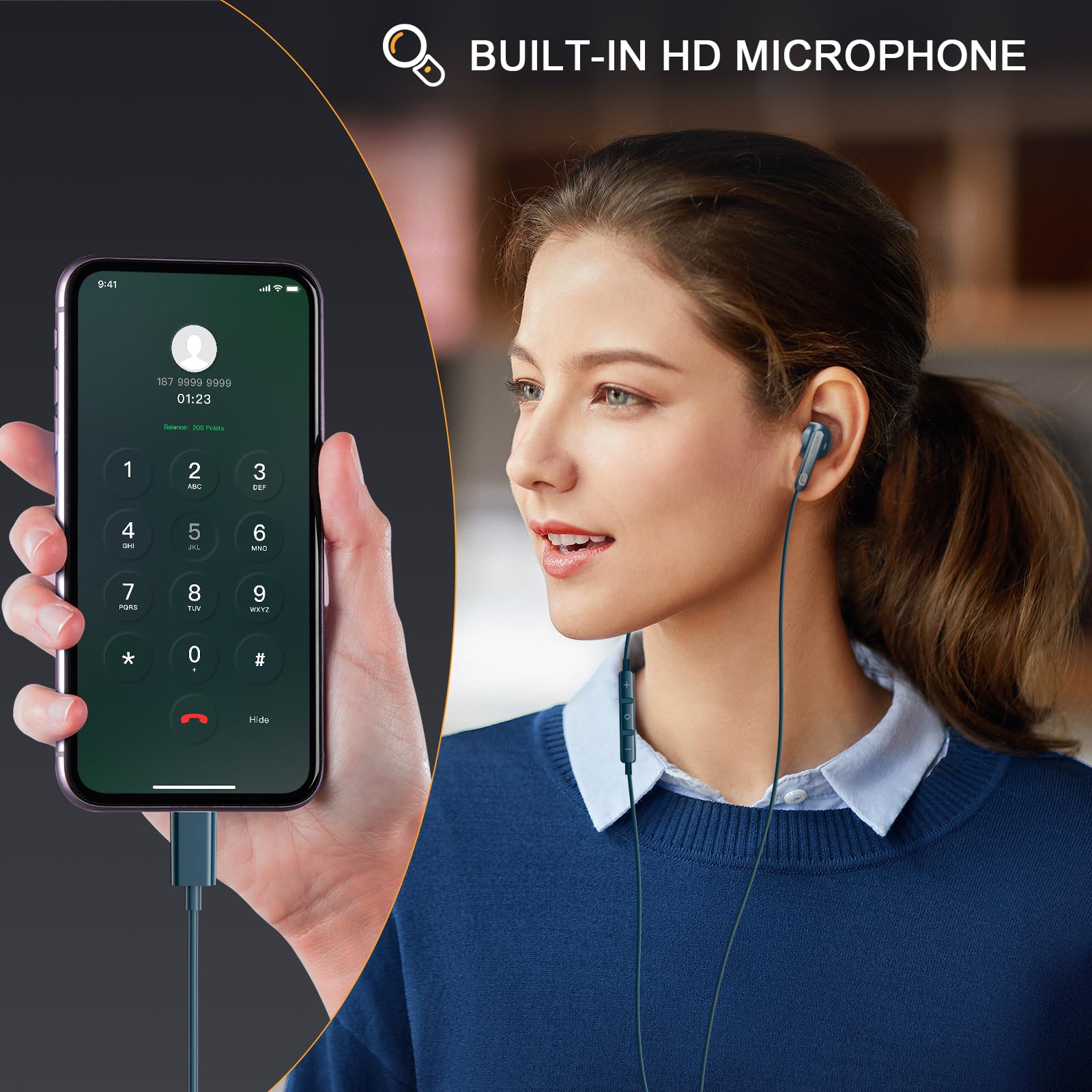 USB C Wired Headphones with Mic & Volume Control - Compatible with iPhone 15 Pro, Samsung Galaxy S24/S23/S22/S21 Ultra, iPad Pro, Pixel 8 Pro/7a & OnePlus 12/11 - Stereo Sound & Clear Calls for Work, Gaming & Music Listening