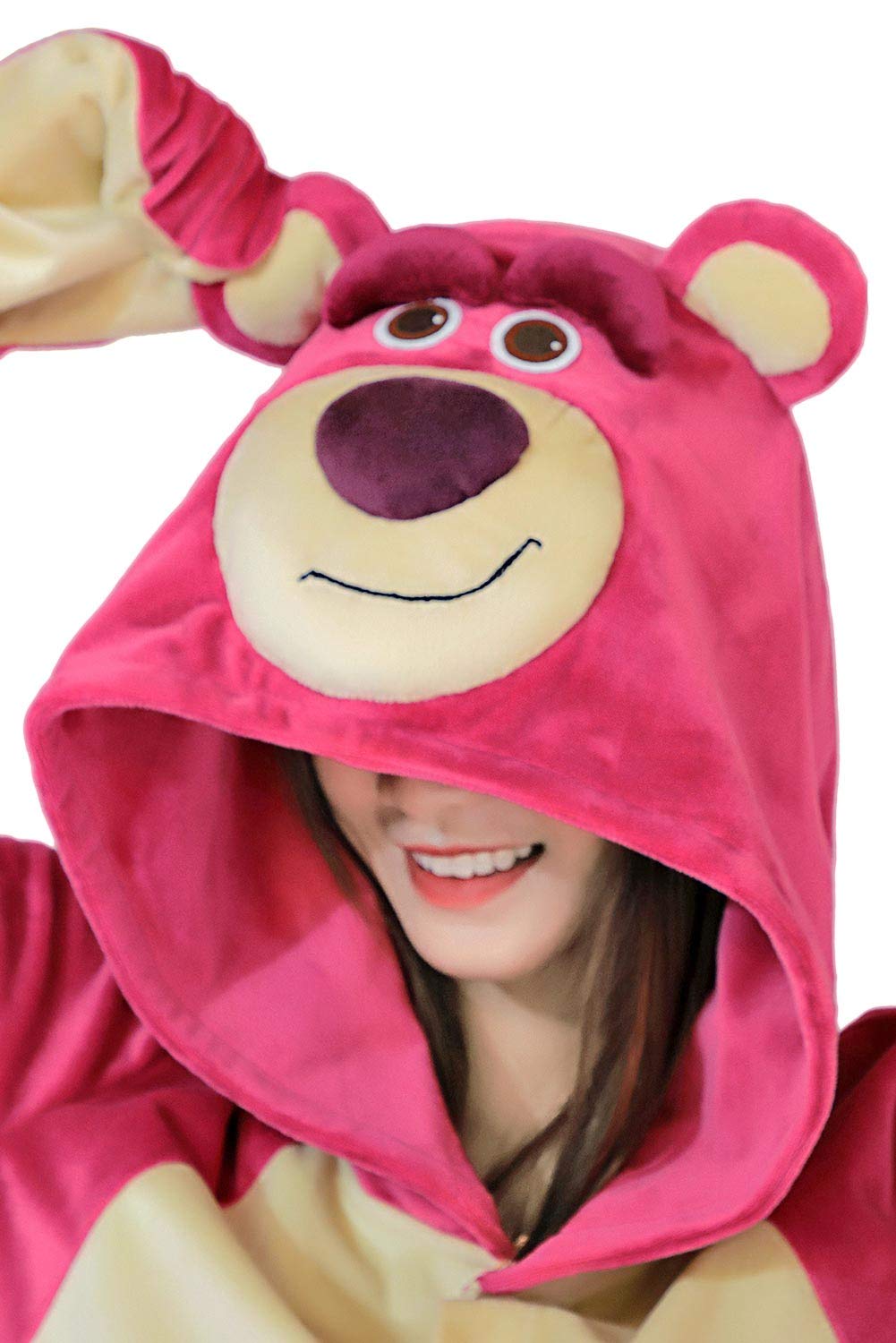 Women's Strawberry Bear Plush Jumpsuit - Cute Huggin Pajama Set for Adult Cosplay & Sleepwear | Perfect for Halloween Costumes, Anime Conventions & Cozy Loungewear