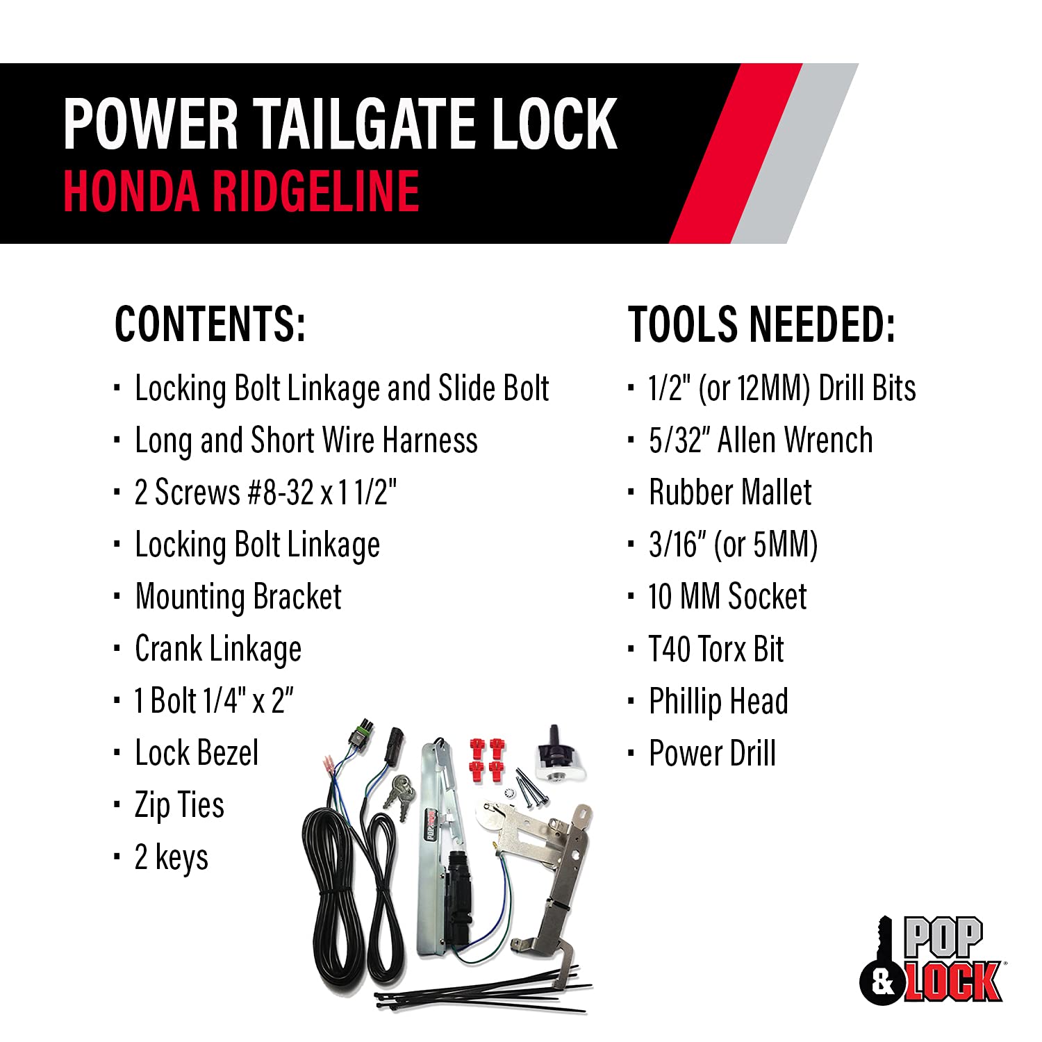 Pop & Lock PL8661 Smart Lock Combo Power Tailgate Lock for Honda Ridgeline (2005-2016) - White | Secure Remote-Controlled Truck Bed Access | Perfect for Camping, Work Sites & Outdoor Adventures