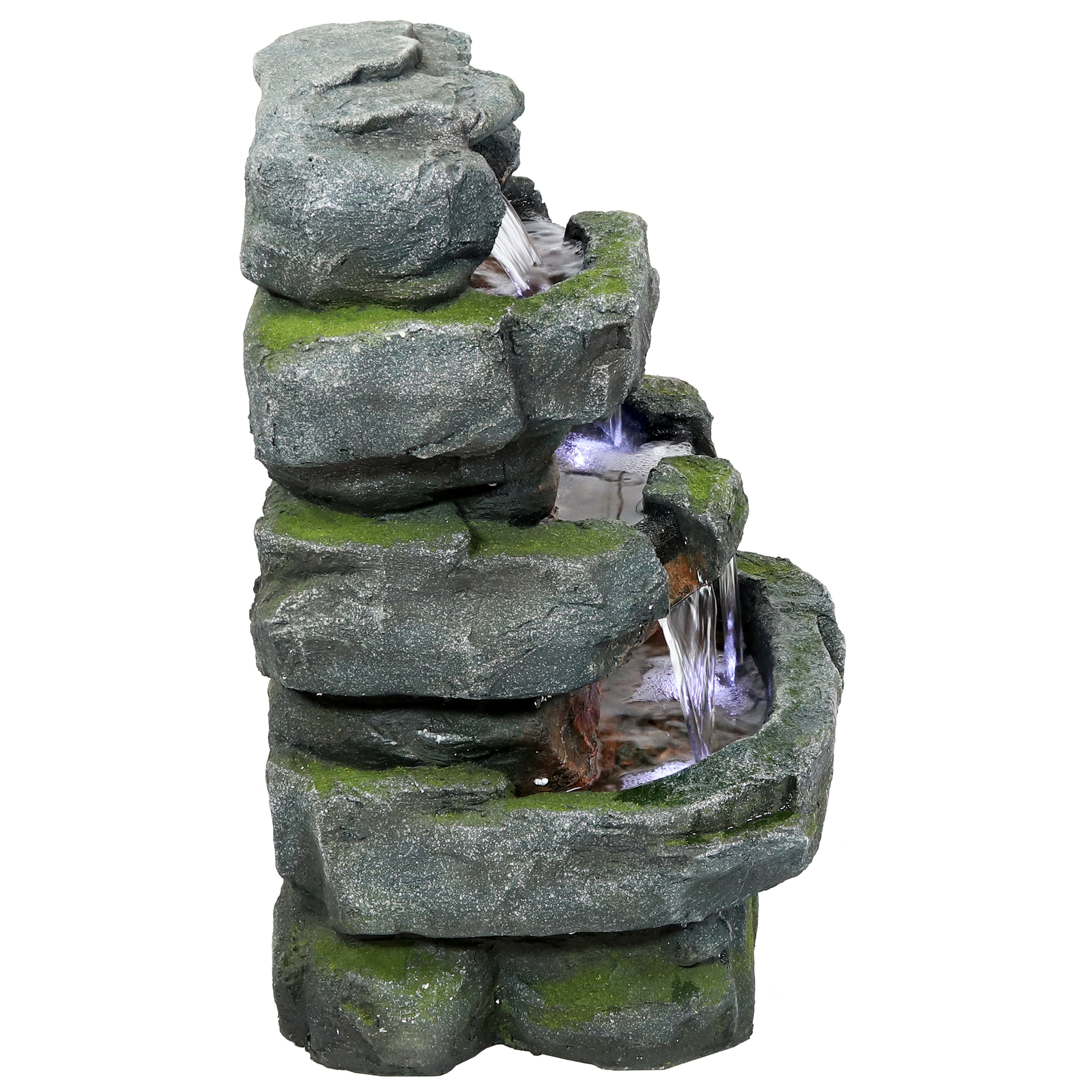 Sunnydaze Outdoor Electric 3-Tier Stone Waterfall Fountain with LED Lights - 23 Inch Height - Perfect for Garden, Patio, and Backyard Decor