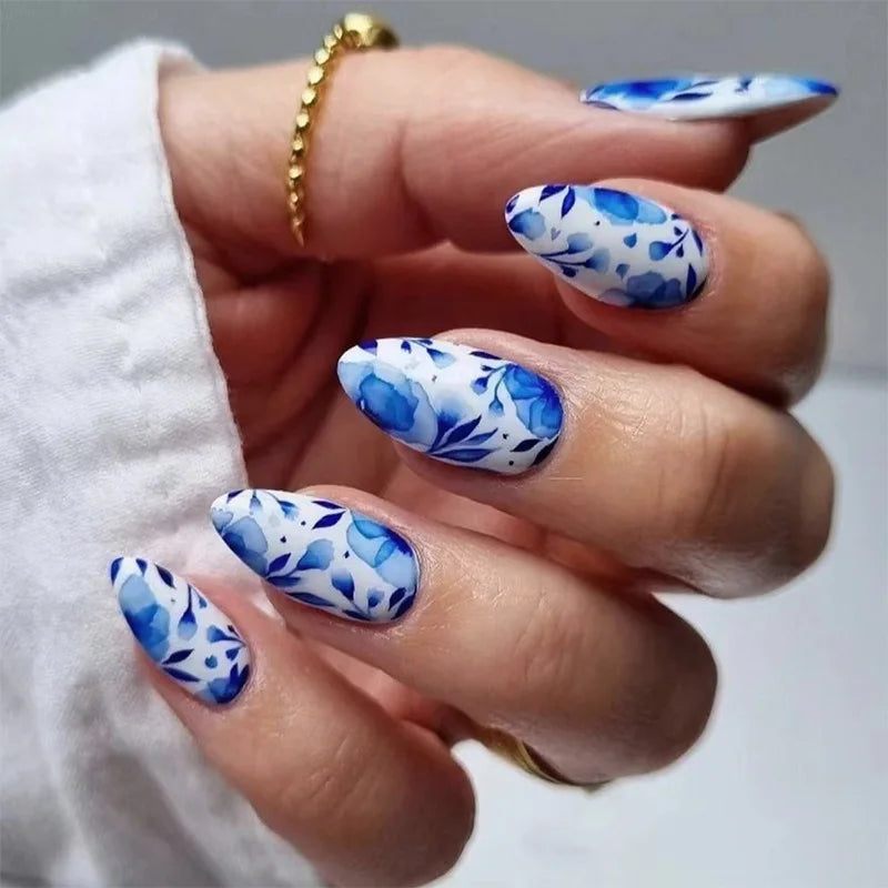 24Pcs Short Almond Press on Nails - Full Cover False Nails with Garden Flower Design, Colorful Wearable Manicure for Women & Girls | Perfect for Parties, Weddings, Daily Wear & Nail Art Enthusiasts