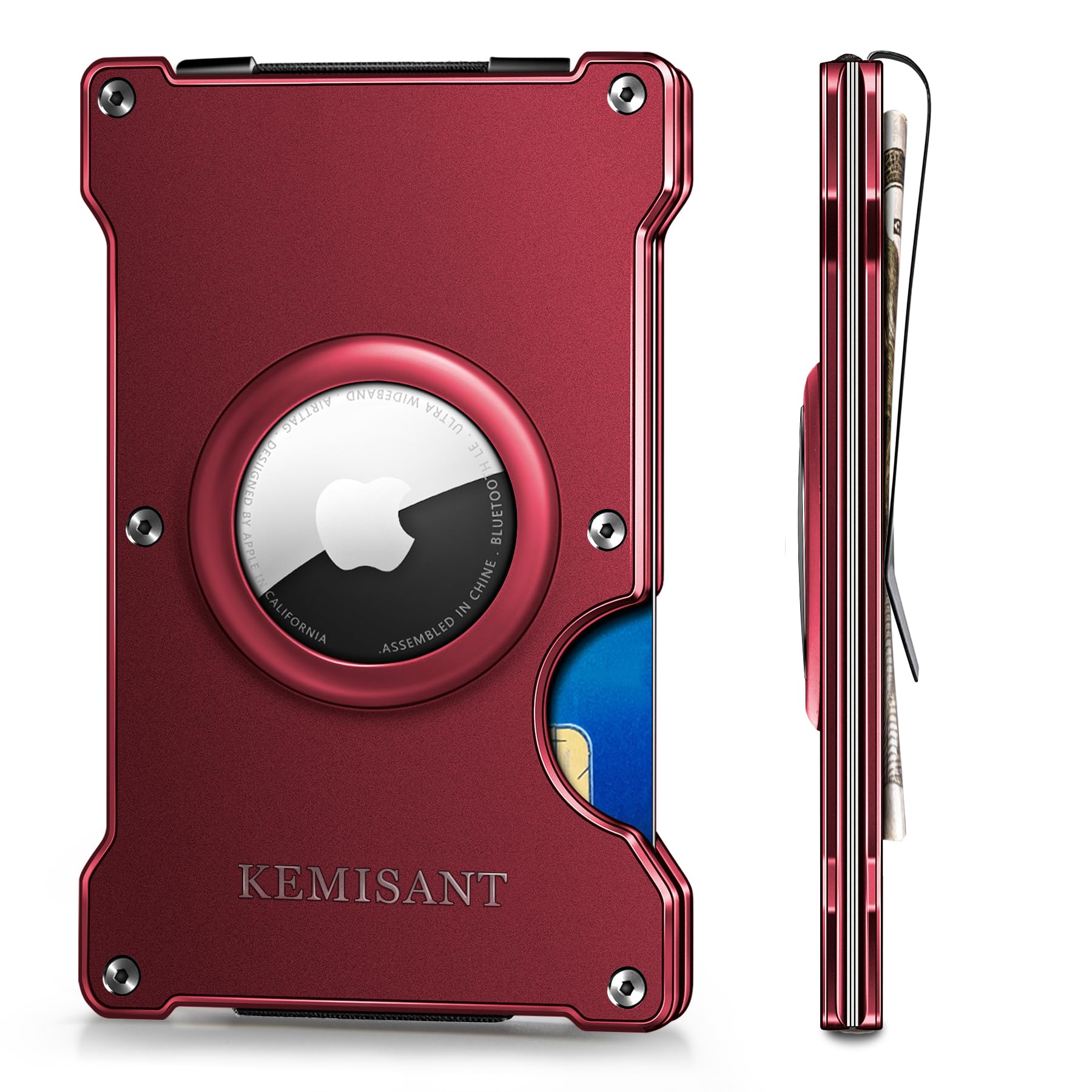 KEMISANT Slim RFID Blocking Aluminum Wallet for Men - Front Pocket Money Clip Card Holder with AirTag Slot, Holds 15 Cards - Perfect Gift for Travel & Everyday Use