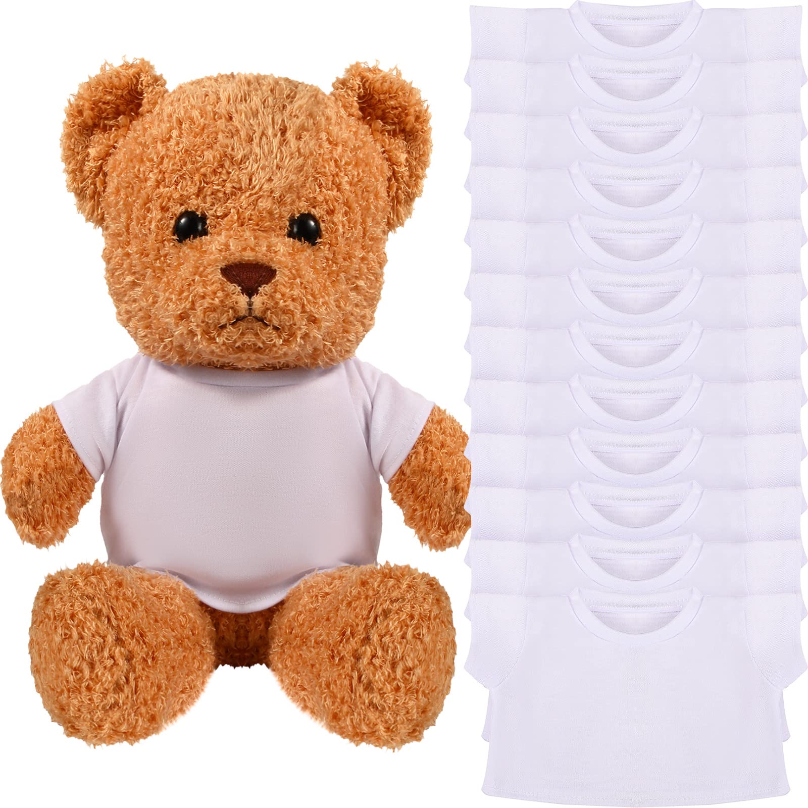 Skylety 12-Piece DIY Bear Shirts - White Plush Bear Clothes, Basic Tee Shirt for 14-18 Inch Stuffed Animals | Classic Crew Neck Toy Outfits for Teddy Bears & Dolls | Perfect Gift & Dress-Up Play for Kids