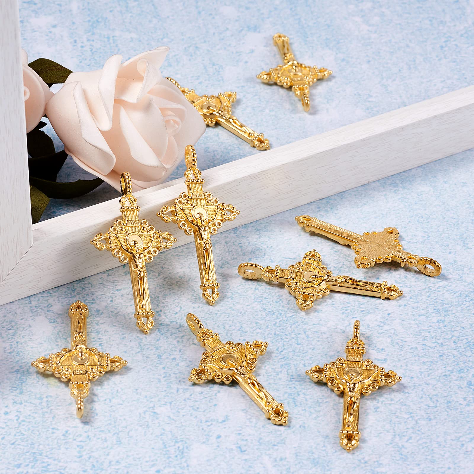 20pcs Tibetan Style Golden Crucifix Cross Pendants - 50x28x3mm with 3mm Hole - Perfect for Rosary Beads, Necklace Making & DIY Jewelry Crafting - Ideal for Religious Gifts, Spiritual Accessories & Handmade Projects