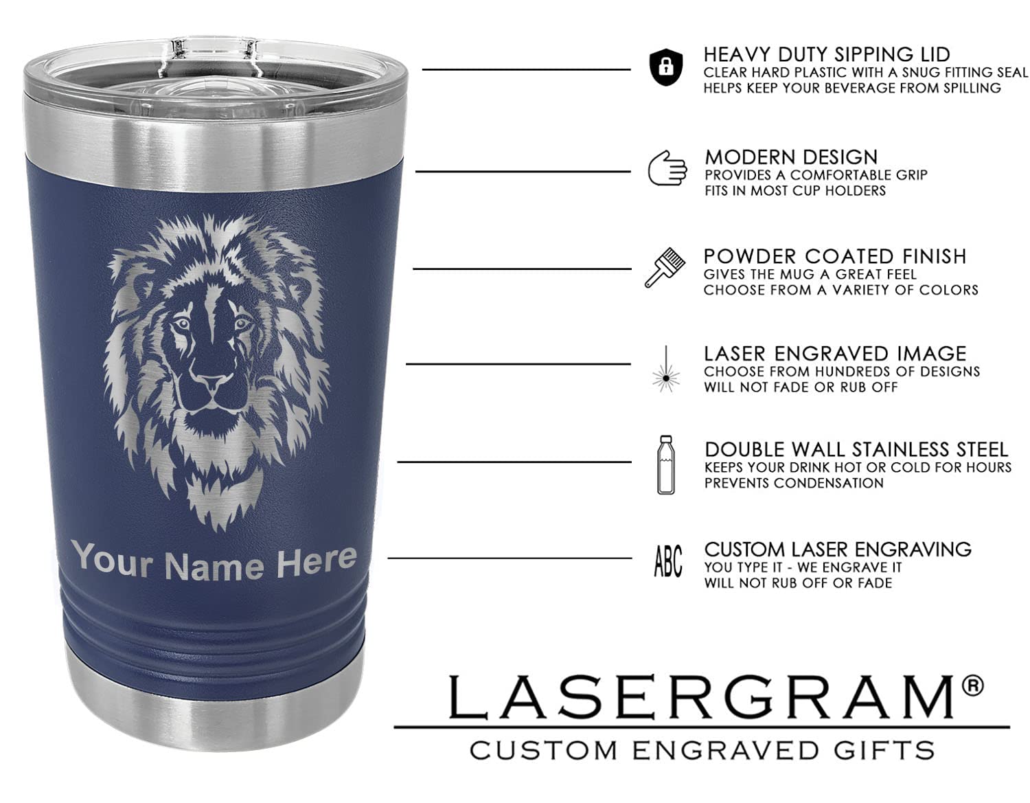 LaserGram 16oz Vacuum Insulated Stainless Steel Tumbler with Lid - Custom Engraved French Poodle Design, Navy Blue - Perfect for Coffee, Tea & Cold Drinks at Home, Office or Travel