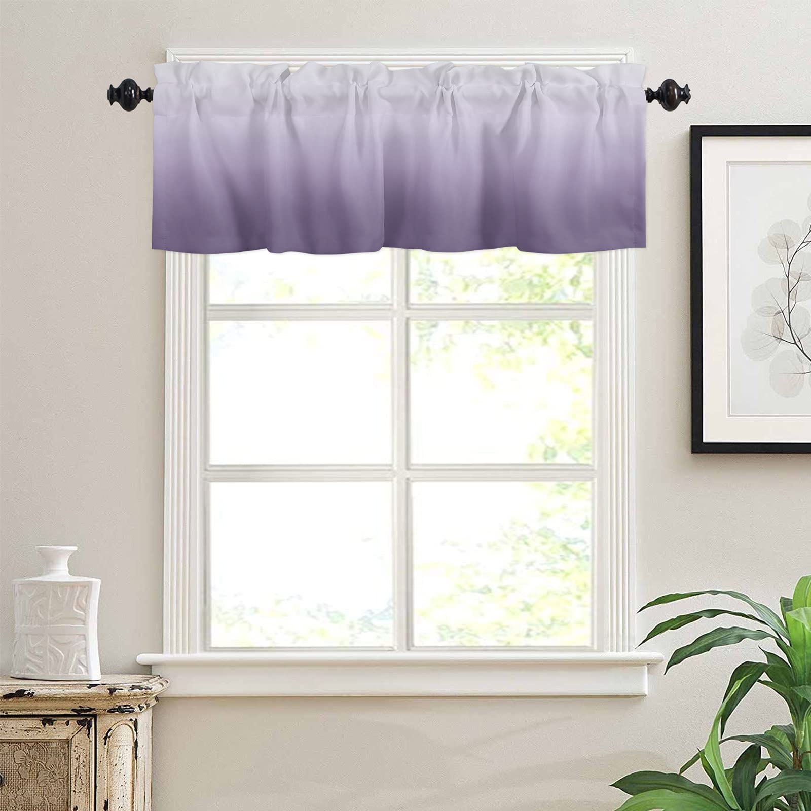 Gradient Purple Abstract Art Valance Curtain - 54x18 Inch Rod Pocket Window Treatment for Kitchen, Living Room, Bedroom | Elegant Short Topper & Cafe Tier Drapes for Home Decor