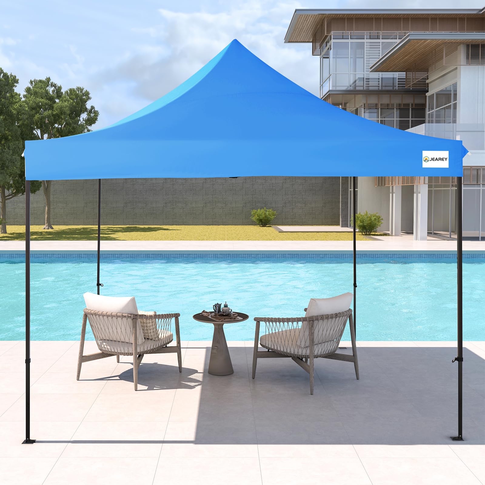 JEAREY Upgraded 10x10 Pop Up Canopy Tent - Heavy Duty Outdoor Canopy with Roller Bag & 4 Sand Bags - Royal Blue - Perfect for Beach Parties, Camping, Backyard BBQs and Outdoor Events