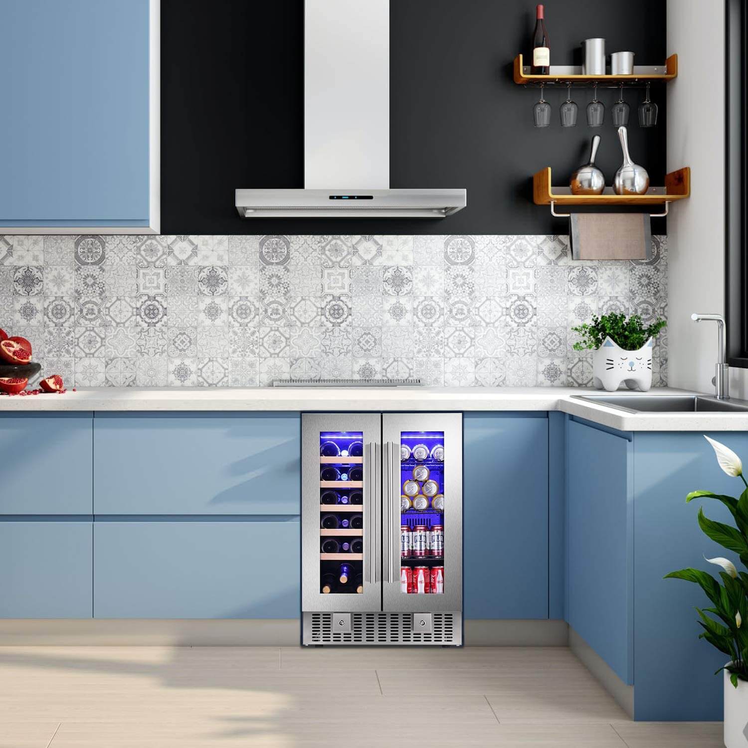 Antarctic Star W515 24 Inch 2 Door Dual Zone Beverage Refrigerator with Digital Temperature Control - Perfect for Wine, Beer, and Soda Storage in Home Bars, Offices, and Restaurants