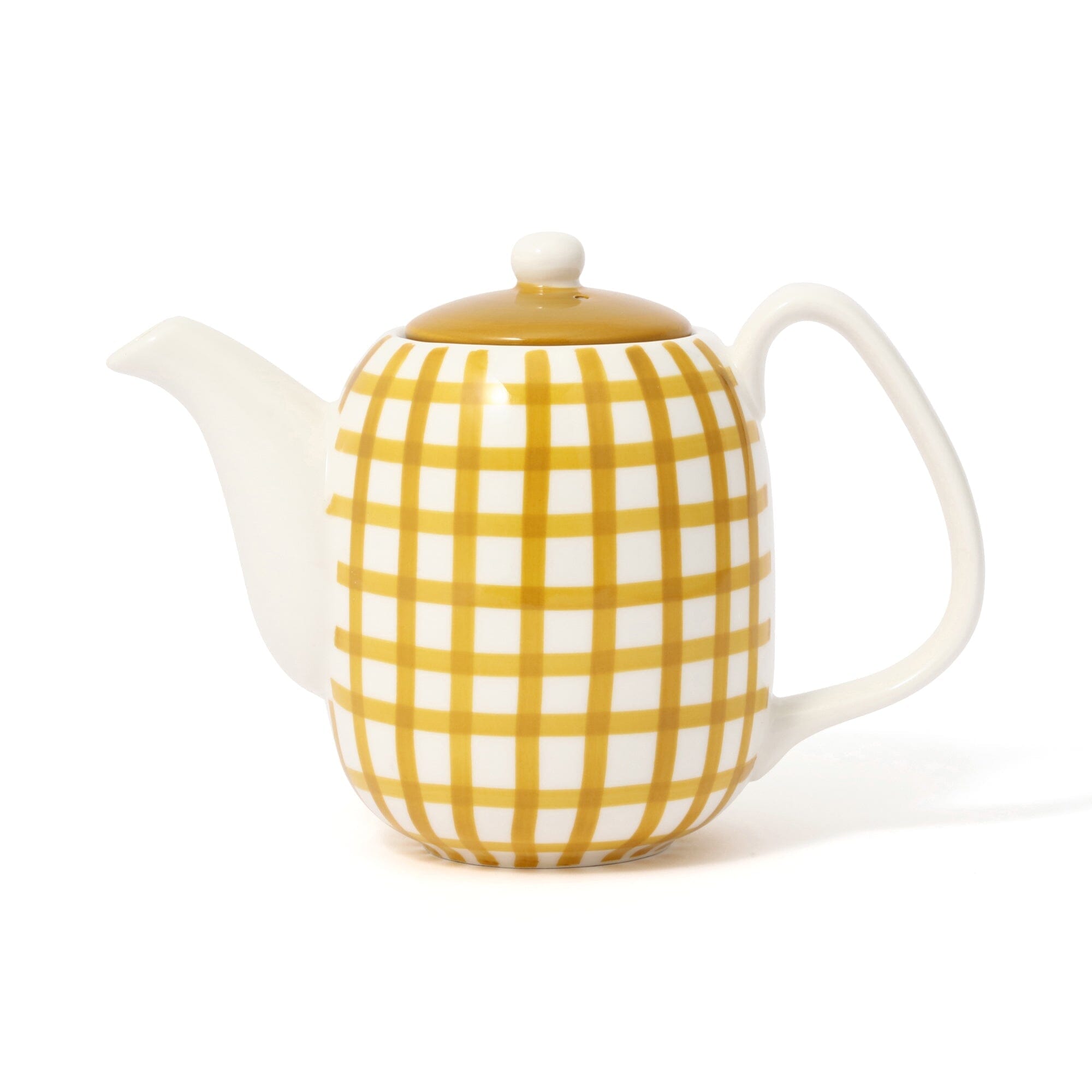 Hand Painted Ceramic Teapot - Yellow Checkered Design - Perfect for Afternoon Tea & Home Decor