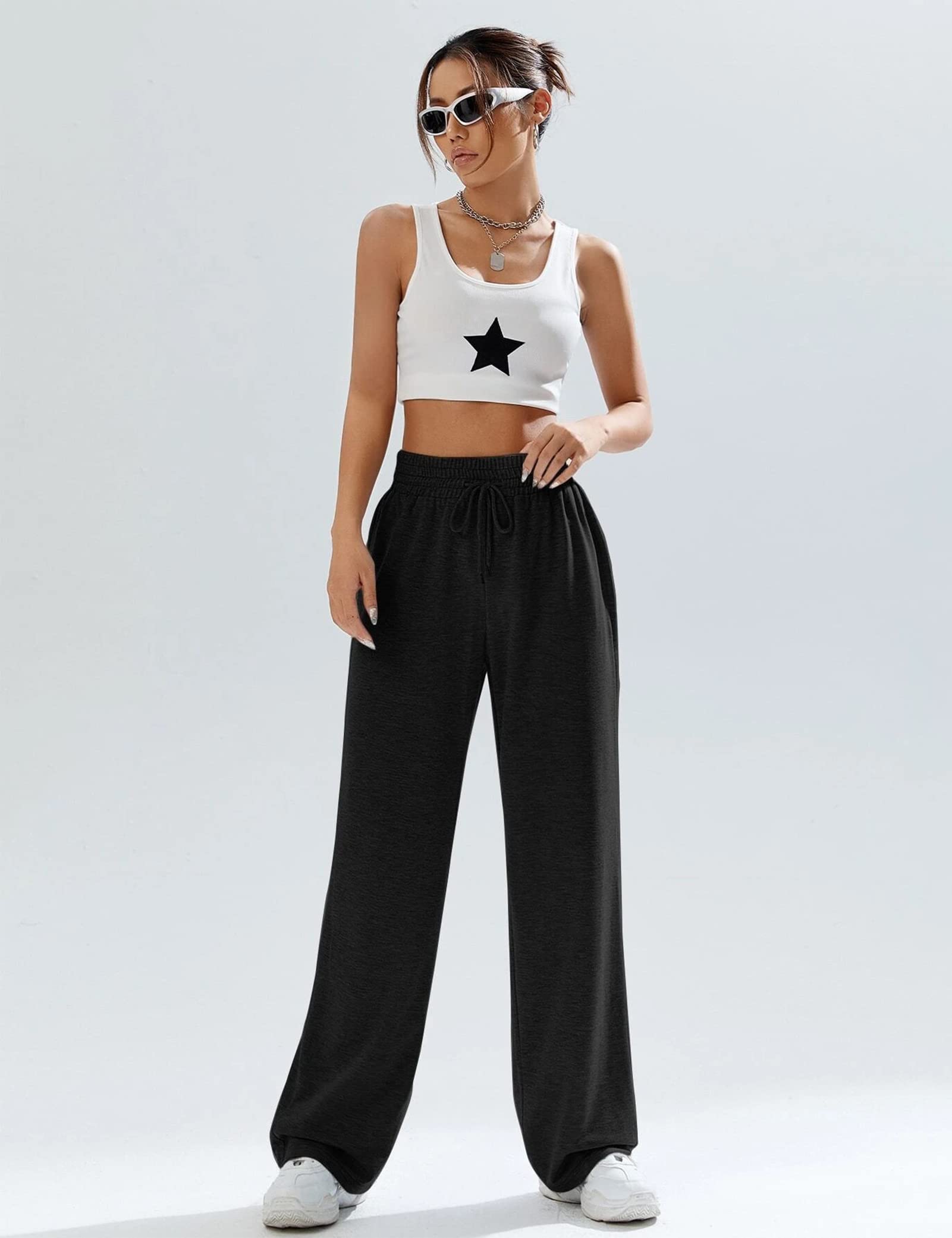 Kiench High Waisted Baggy Joggers for Teen Girls - Straight Leg Sweatpants with Drawstring | Casual Lounge, School, Gym & Streetwear Outfits